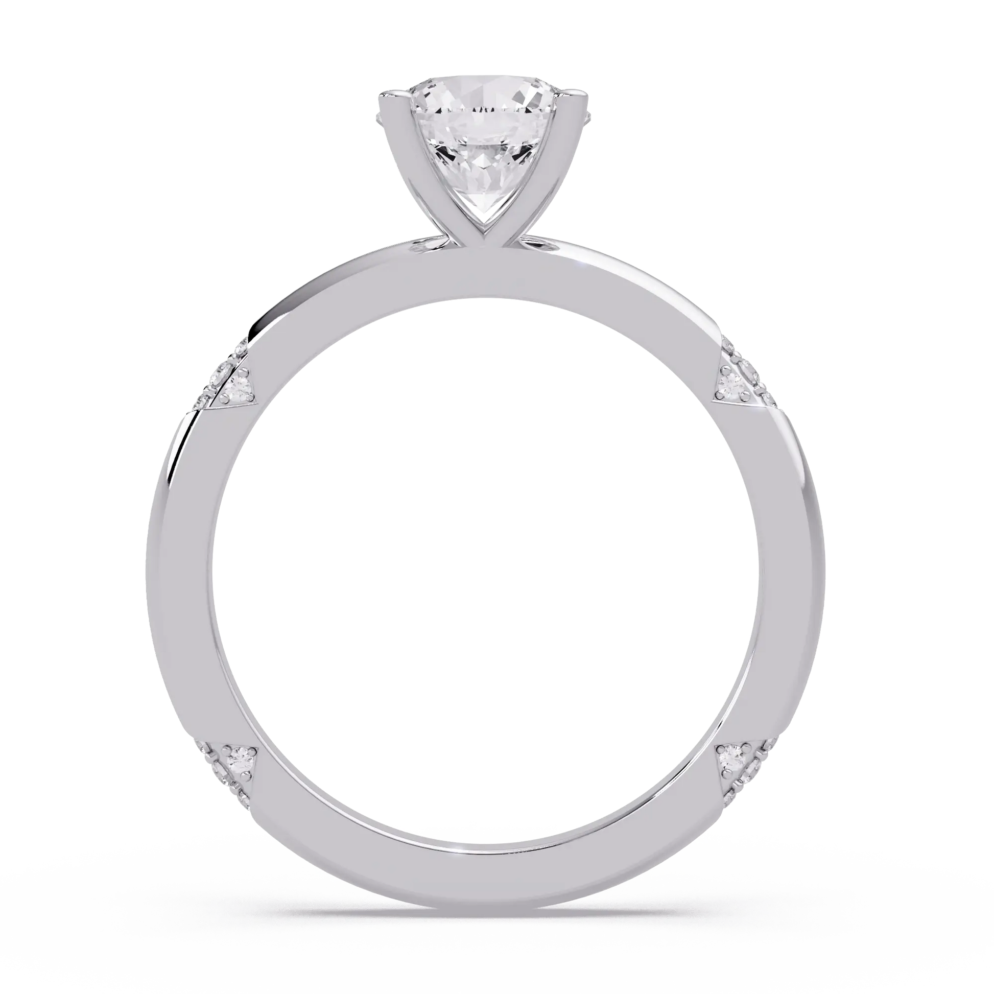 Round Lab Grown Diamond Engagement Ring with Subtle Diamond Accent Shoulders