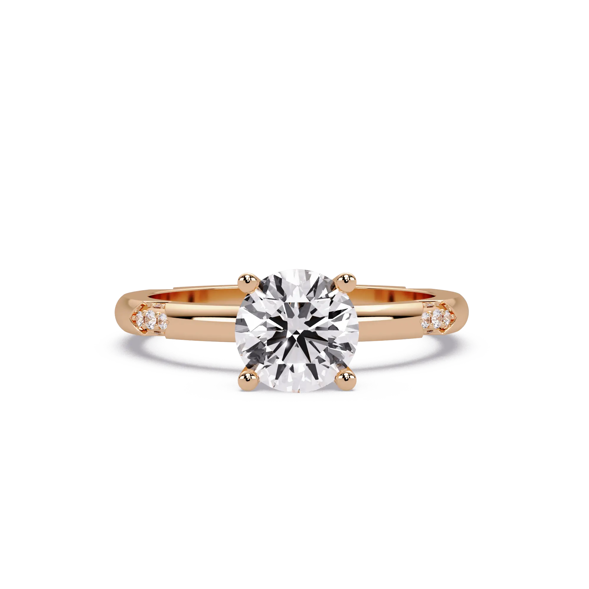 Round Lab Grown Diamond Engagement Ring with Subtle Diamond Accent Shoulders