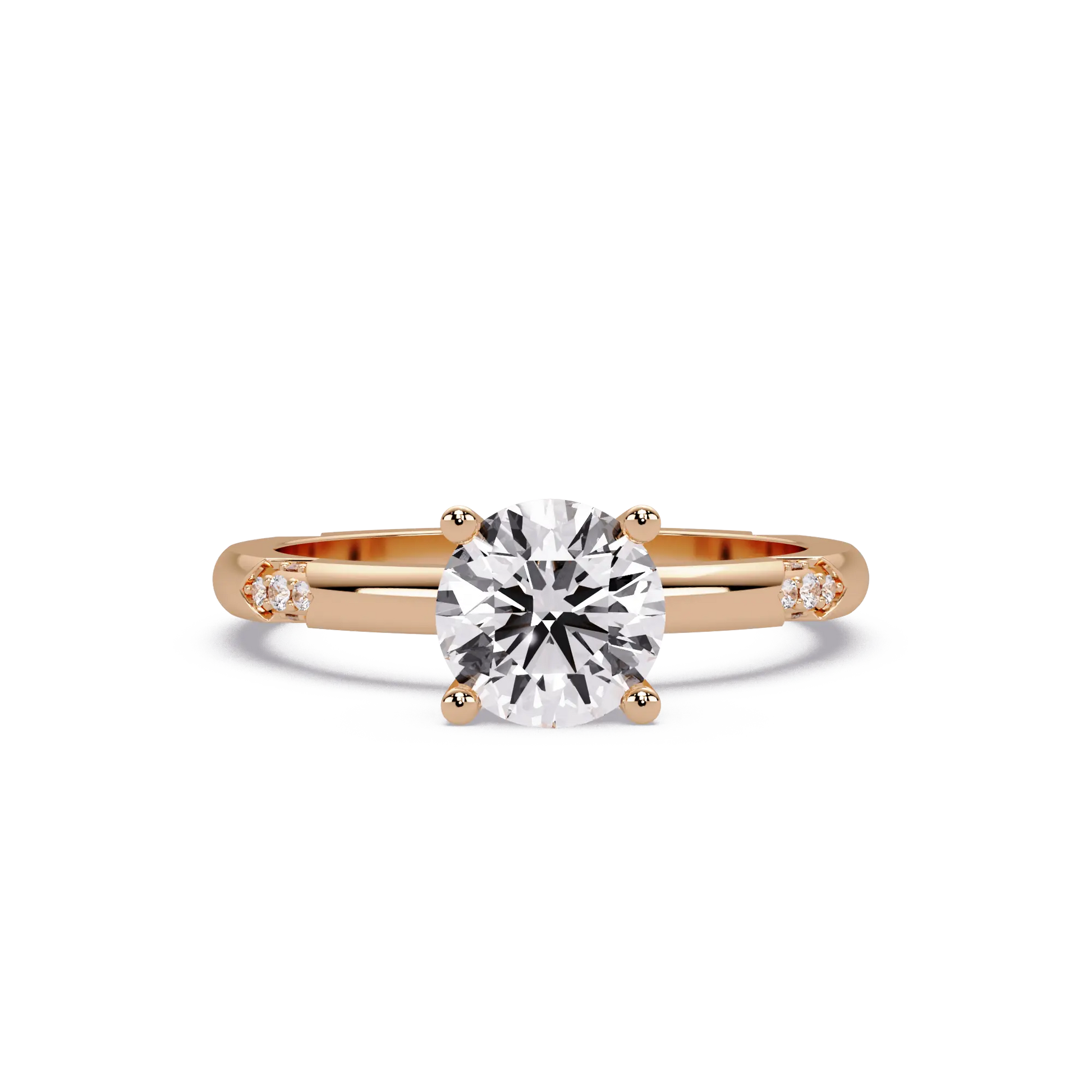 Round Lab Grown Diamond Engagement Ring with Subtle Diamond Accent Shoulders