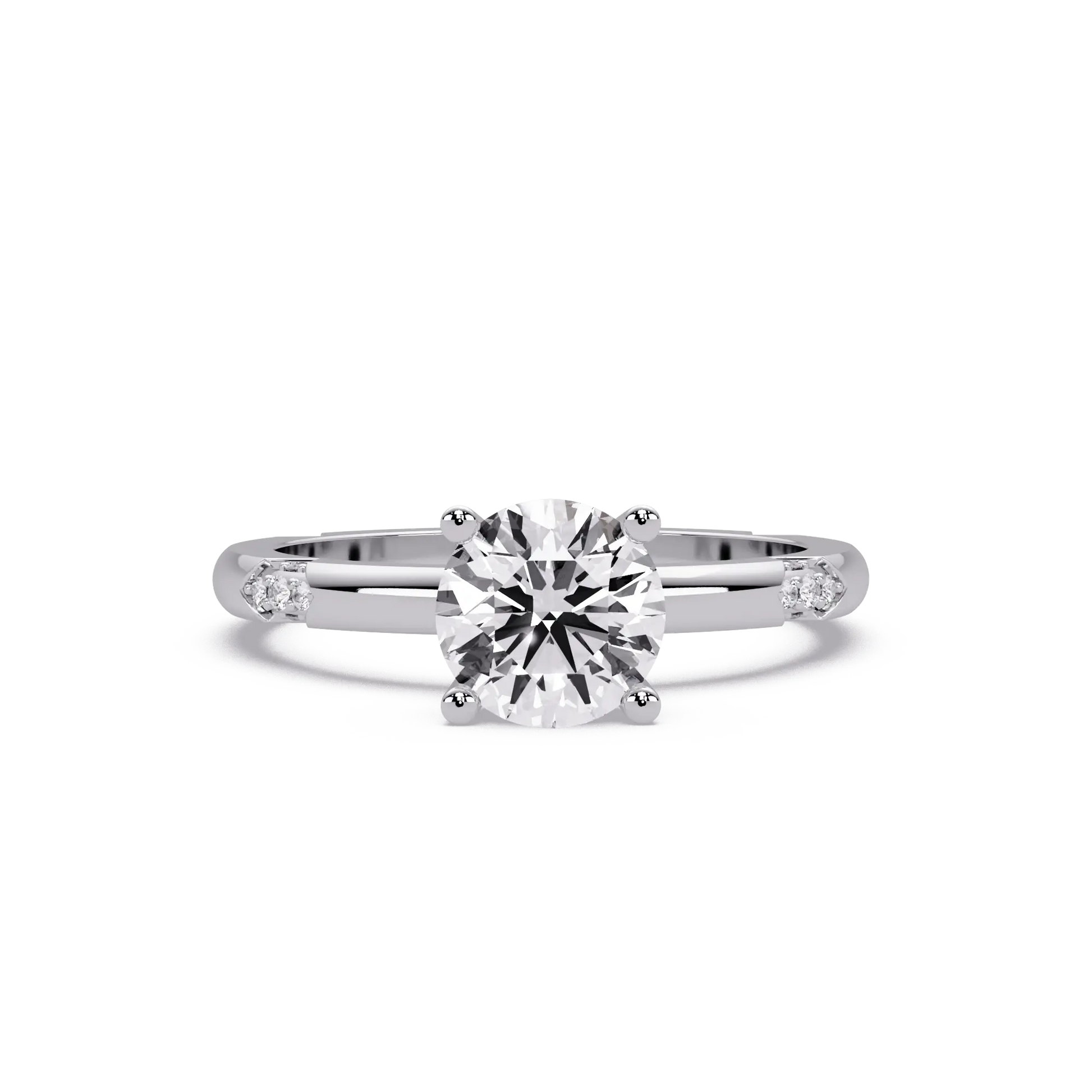 Round Lab Grown Diamond Engagement Ring with Subtle Diamond Accent Shoulders
