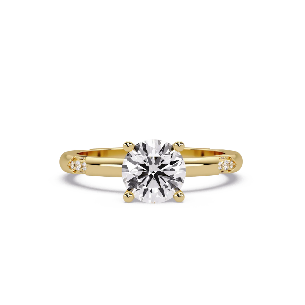 Round Lab Grown Diamond Engagement Ring with Subtle Diamond Accent Shoulders