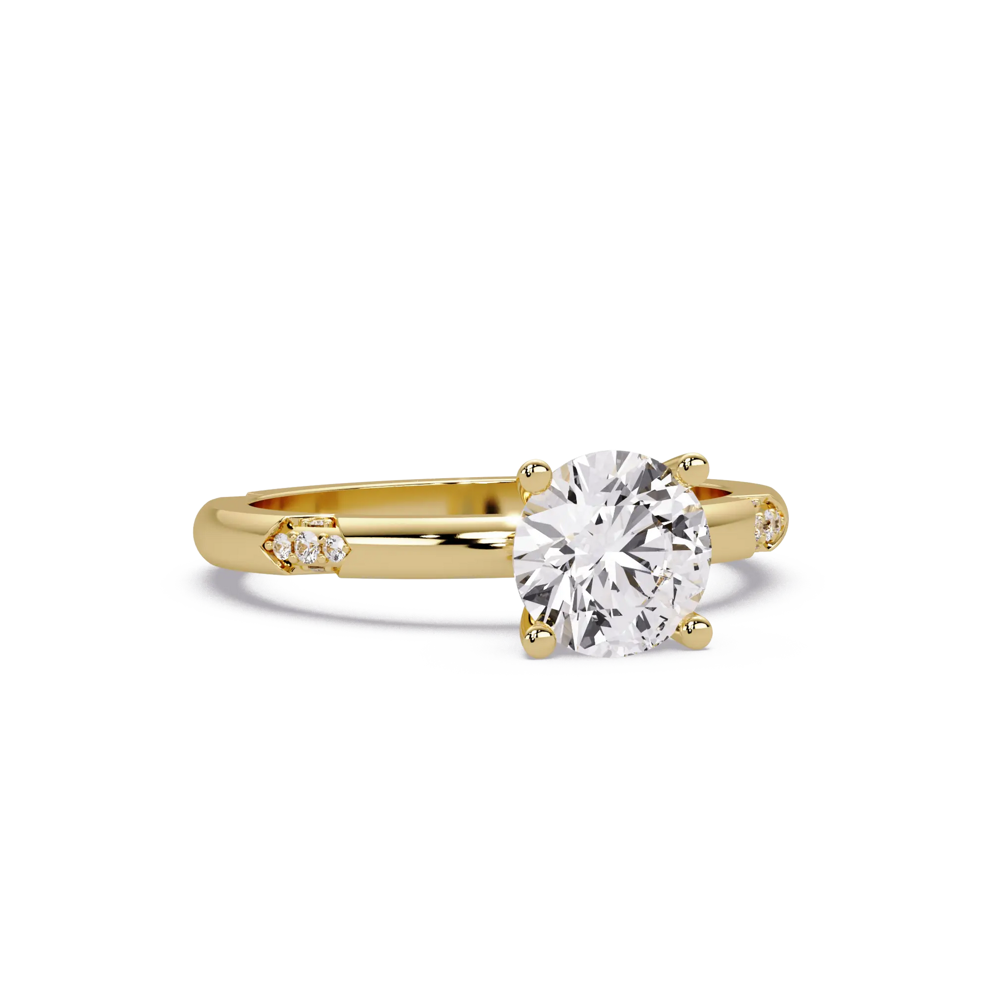 Round Lab Grown Diamond Engagement Ring with Subtle Diamond Accent Shoulders