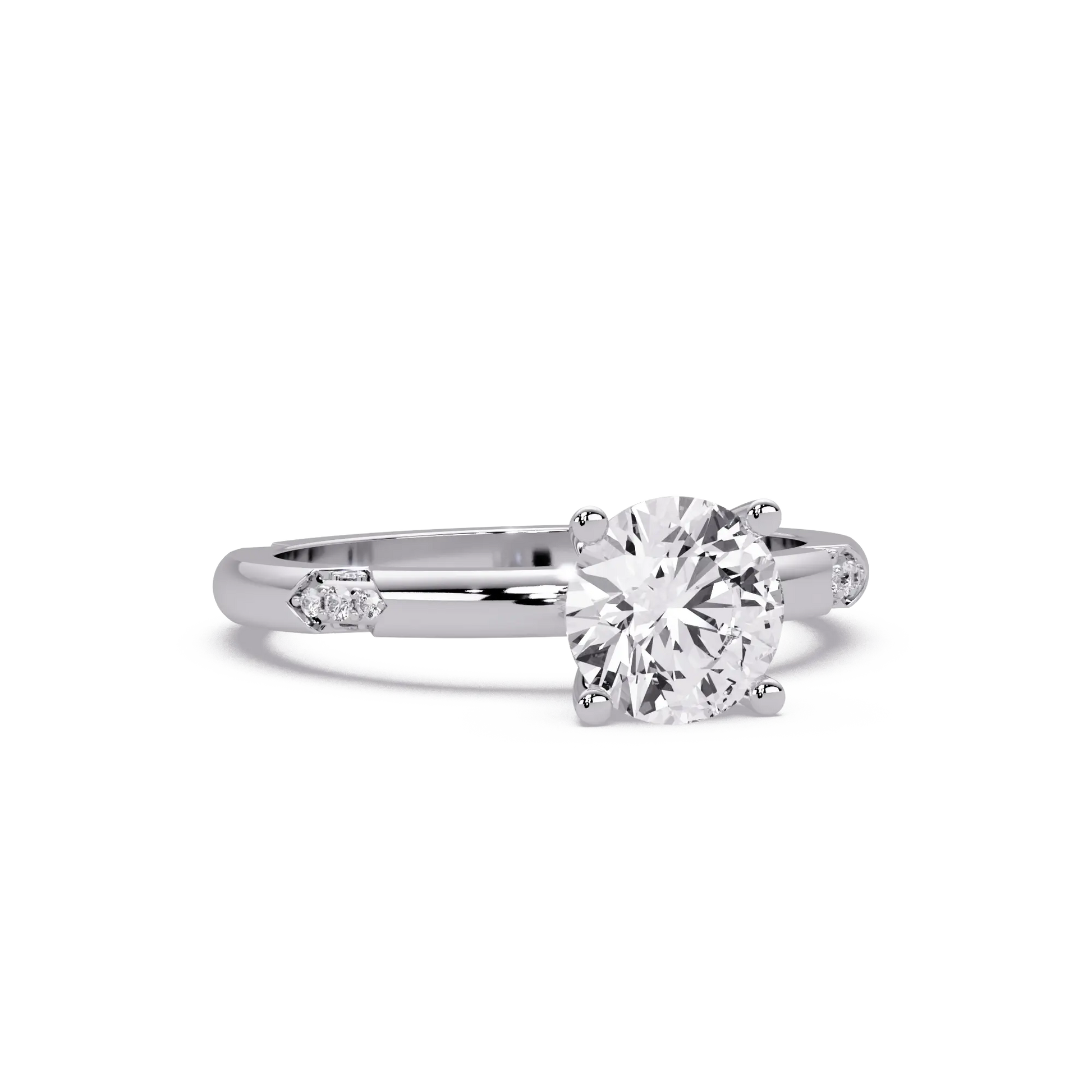 Round Lab Grown Diamond Engagement Ring with Subtle Diamond Accent Shoulders