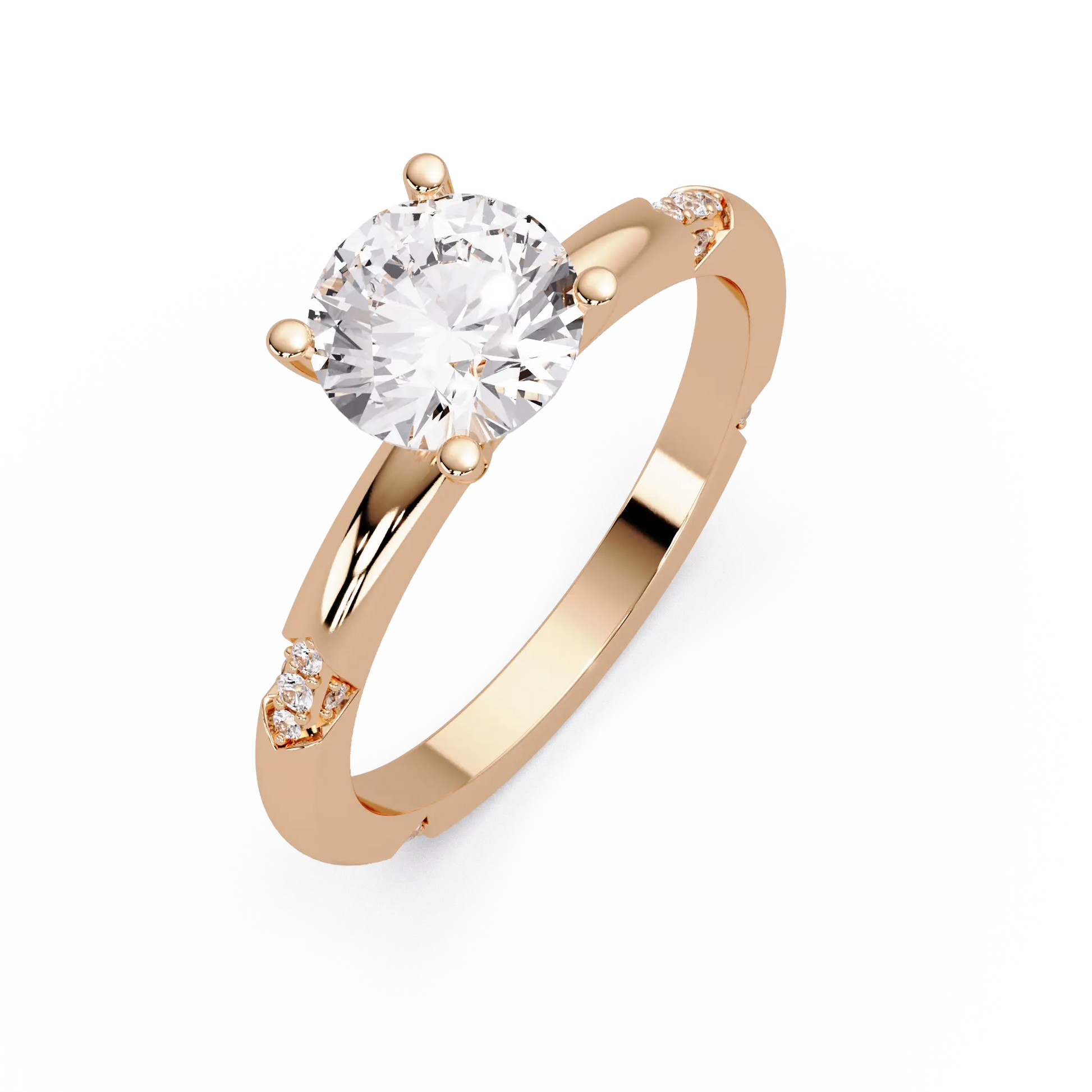 Round Lab Grown Diamond Engagement Ring with Subtle Diamond Accent Shoulders