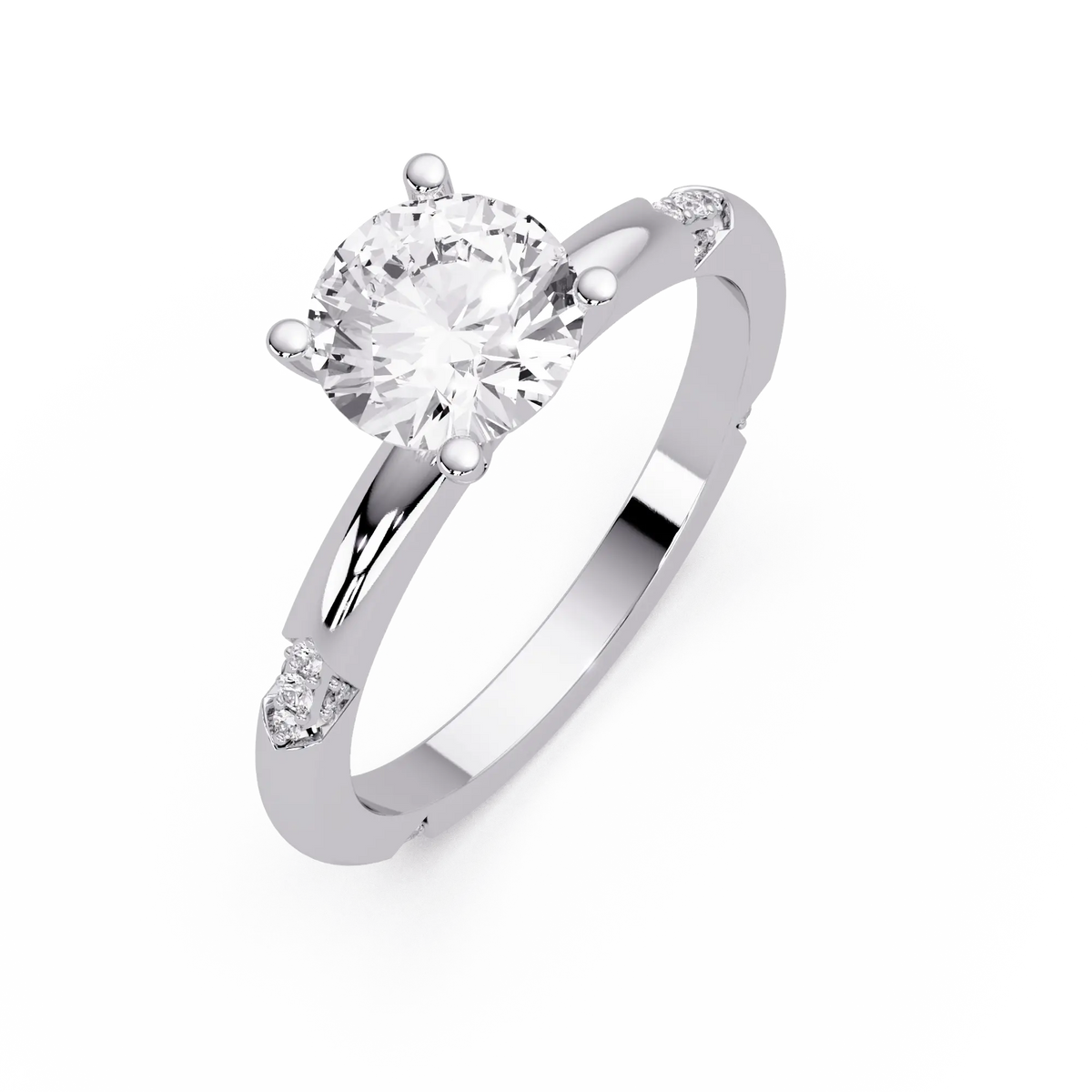 Round Lab Grown Diamond Engagement Ring with Subtle Diamond Accent Shoulders