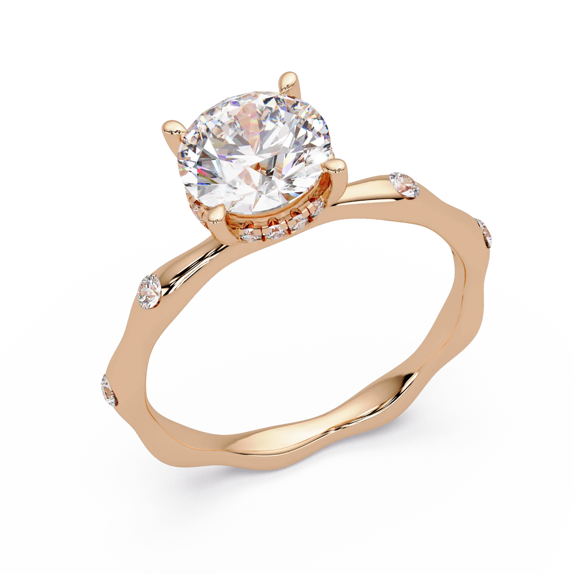 Round Lab Grown Diamond Flush Set Shank Engagement Ring - Minimalist Four Prong Promise Ring