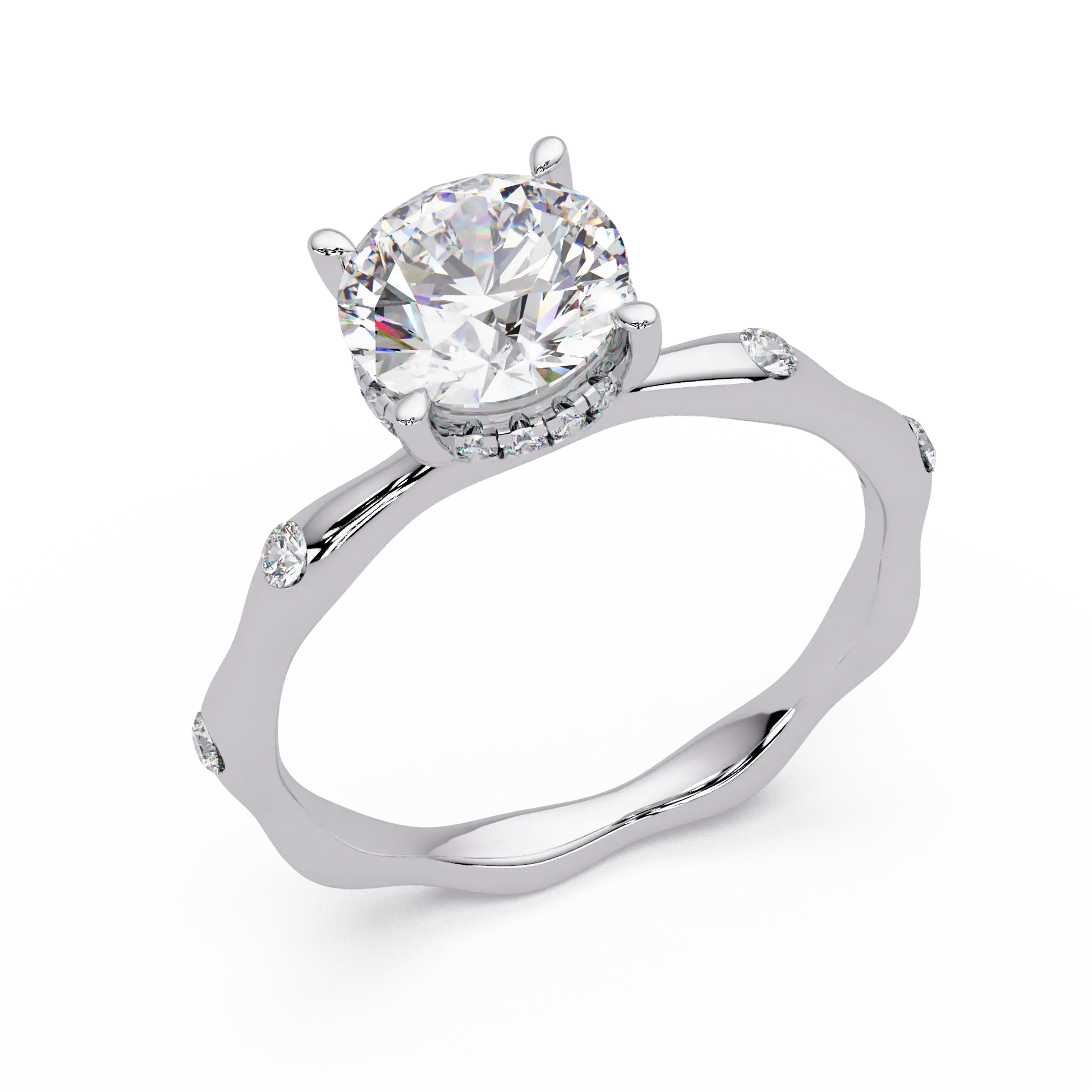 Round Lab Grown Diamond Flush Set Shank Engagement Ring - Minimalist Four Prong Promise Ring