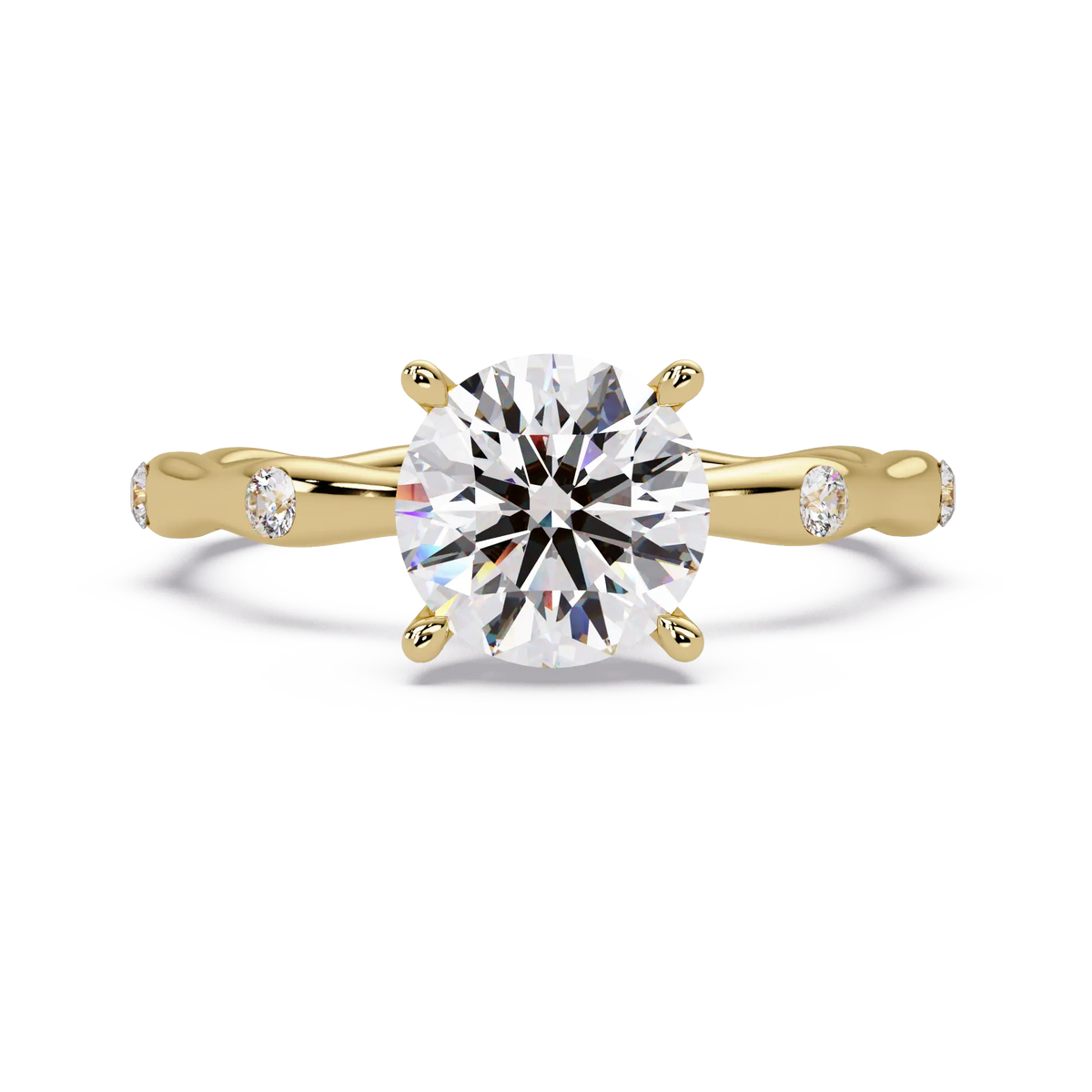 Round Lab Grown Diamond Flush Set Shank Engagement Ring - Minimalist Four Prong Promise Ring