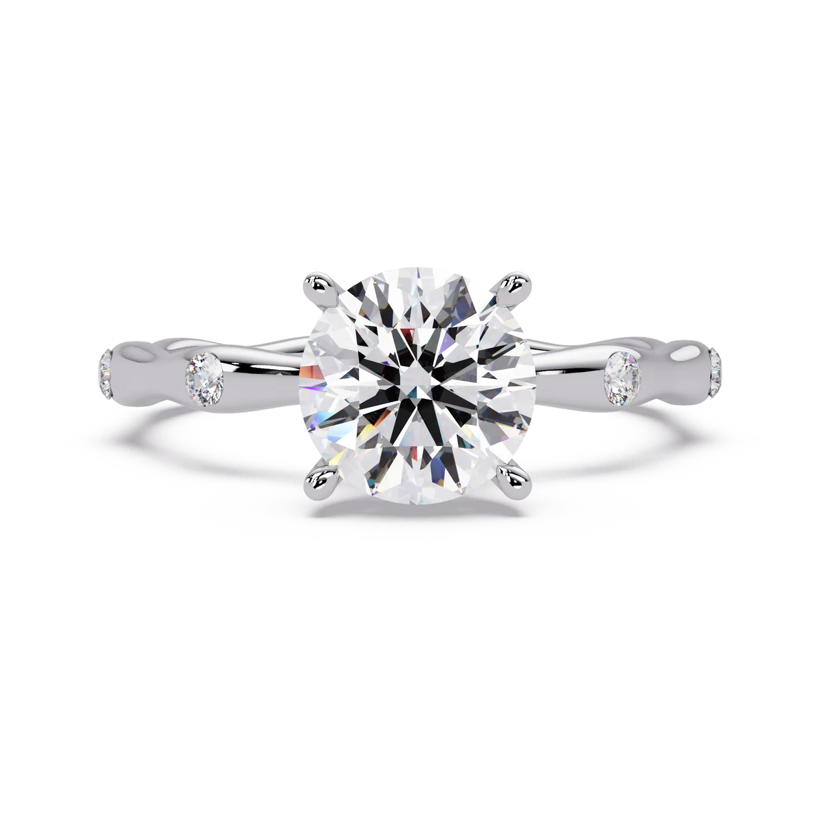 Round Lab Grown Diamond Flush Set Shank Engagement Ring - Minimalist Four Prong Promise Ring