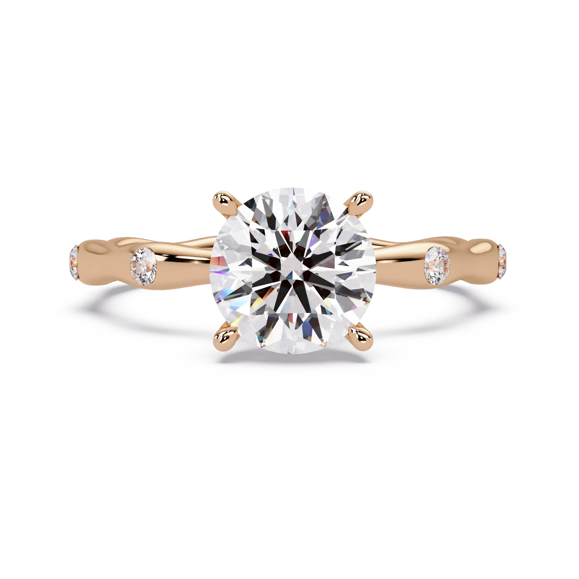 Round Lab Grown Diamond Flush Set Shank Engagement Ring - Minimalist Four Prong Promise Ring