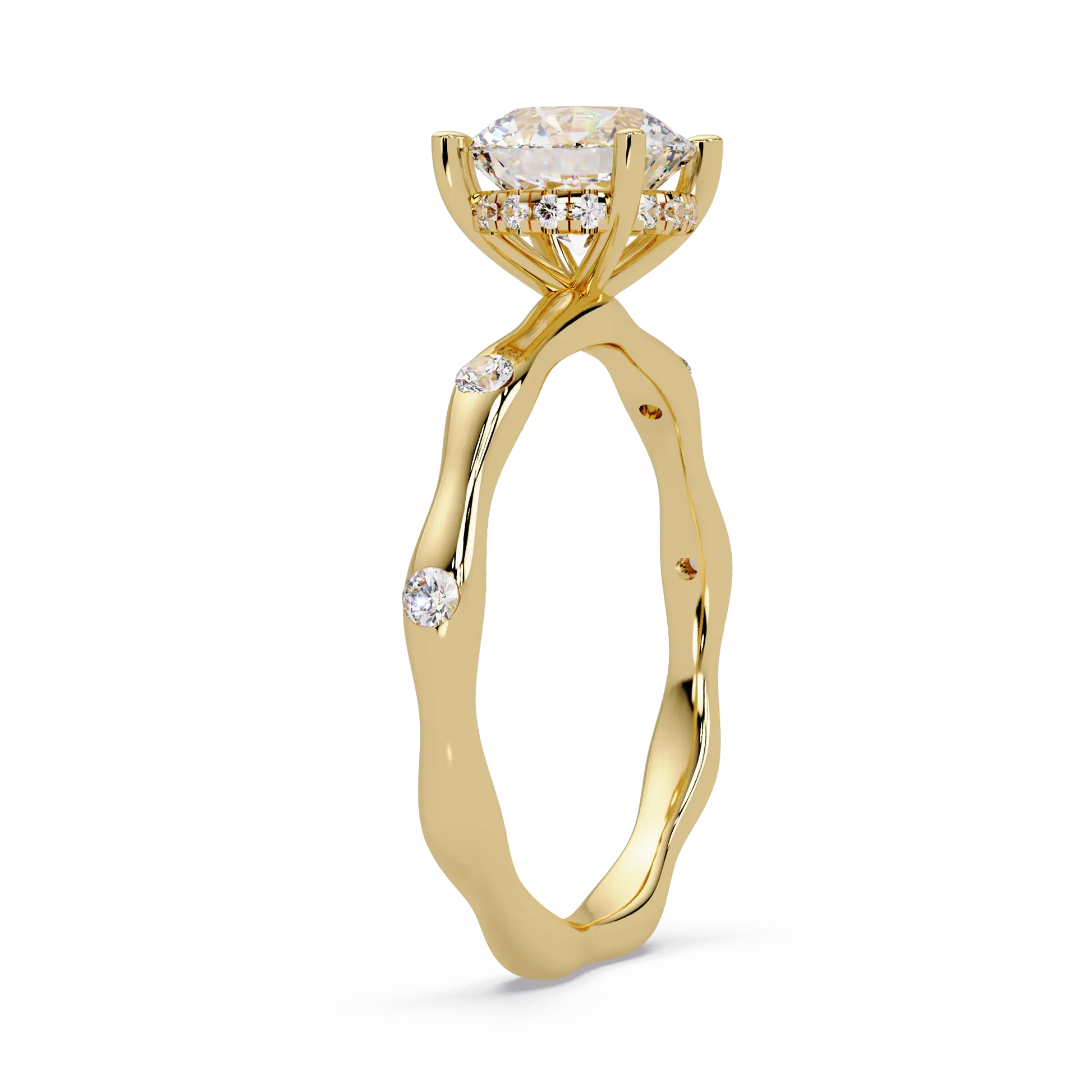 Round Lab Grown Diamond Flush Set Shank Engagement Ring - Minimalist Four Prong Promise Ring