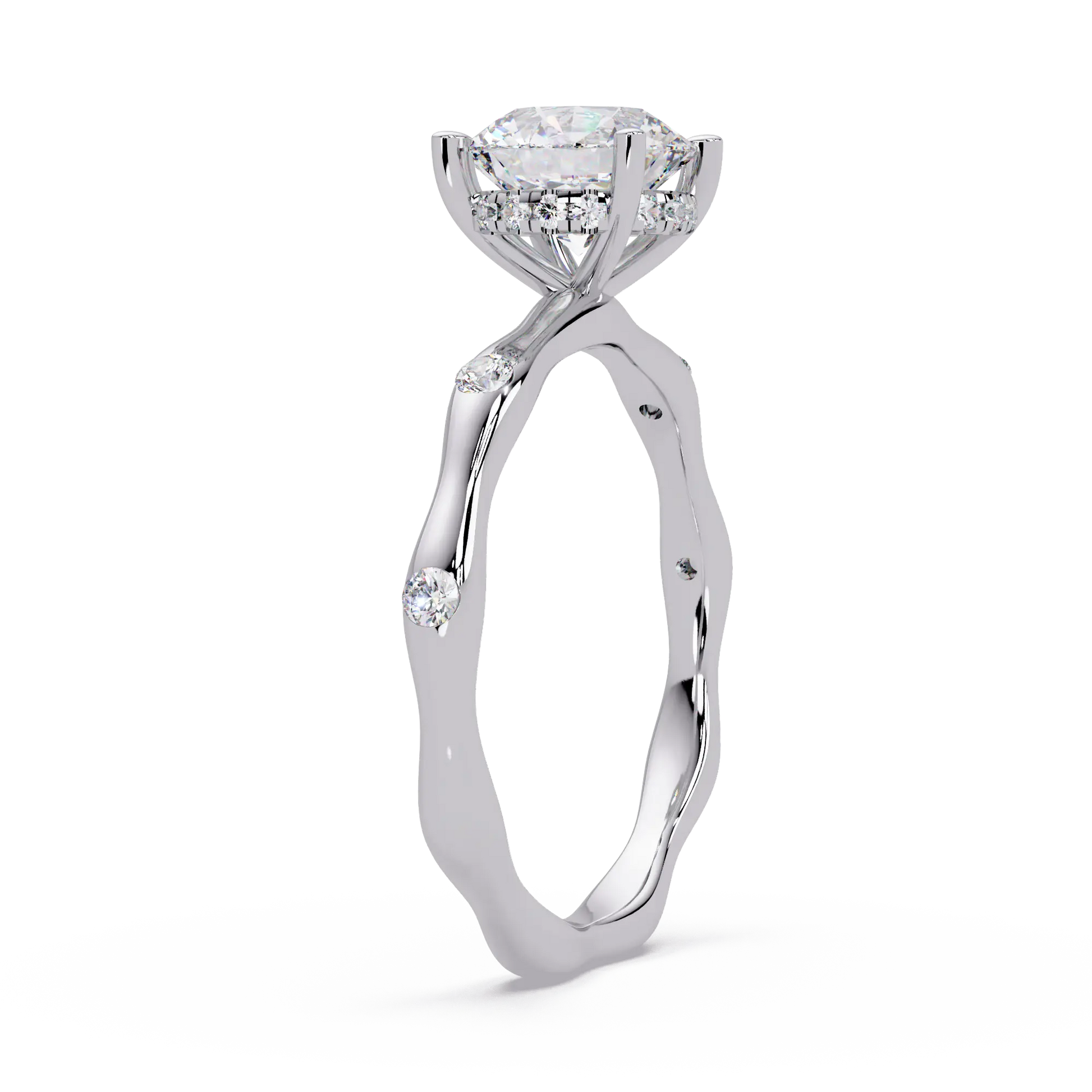Round Lab Grown Diamond Flush Set Shank Engagement Ring - Minimalist Four Prong Promise Ring
