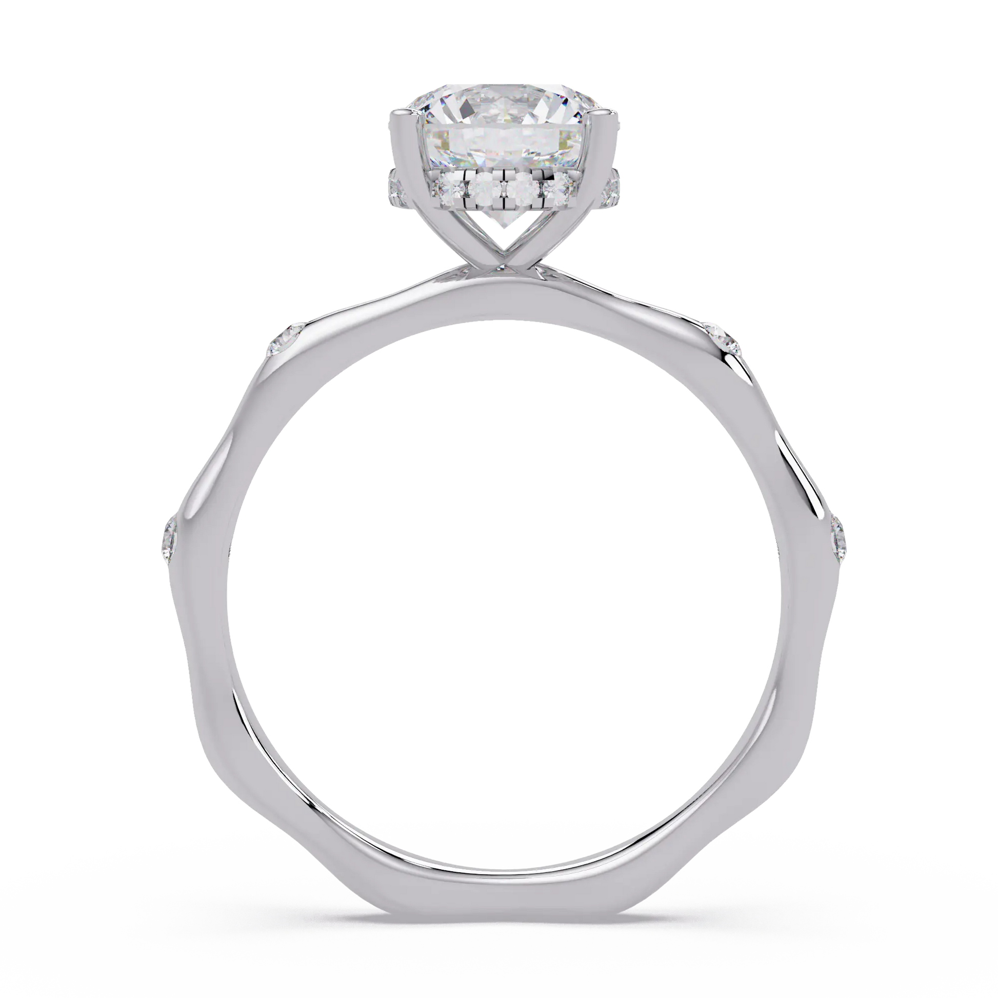 Round Lab Grown Diamond Flush Set Shank Engagement Ring - Minimalist Four Prong Promise Ring