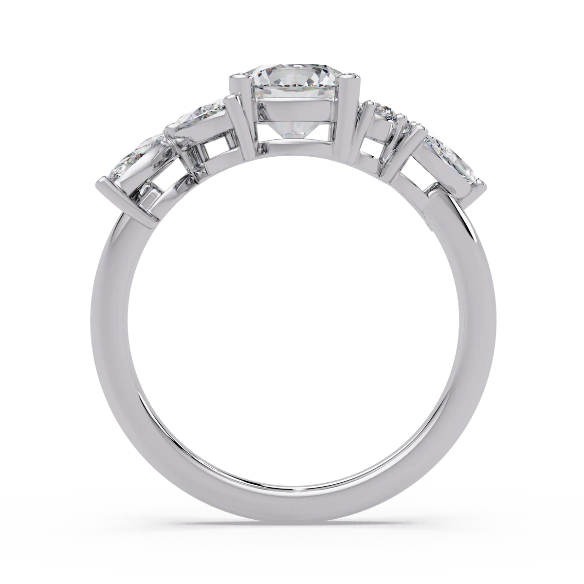 Round Lab Grown Diamond Leaf Side Stone Engagement Ring – Nature Inspired Floral Diamond Ring