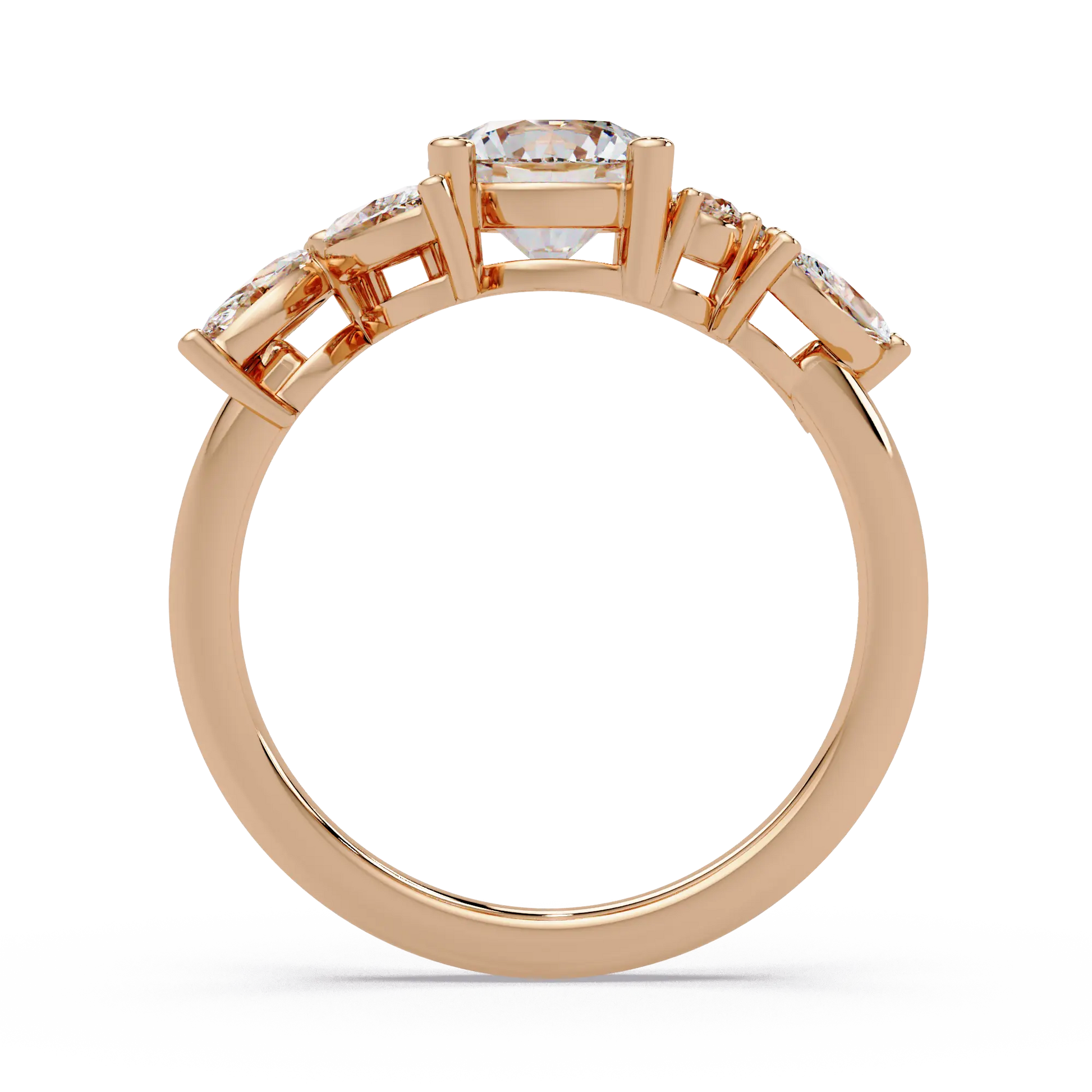 Round Lab Grown Diamond Leaf Side Stone Engagement Ring – Nature Inspired Floral Diamond Ring