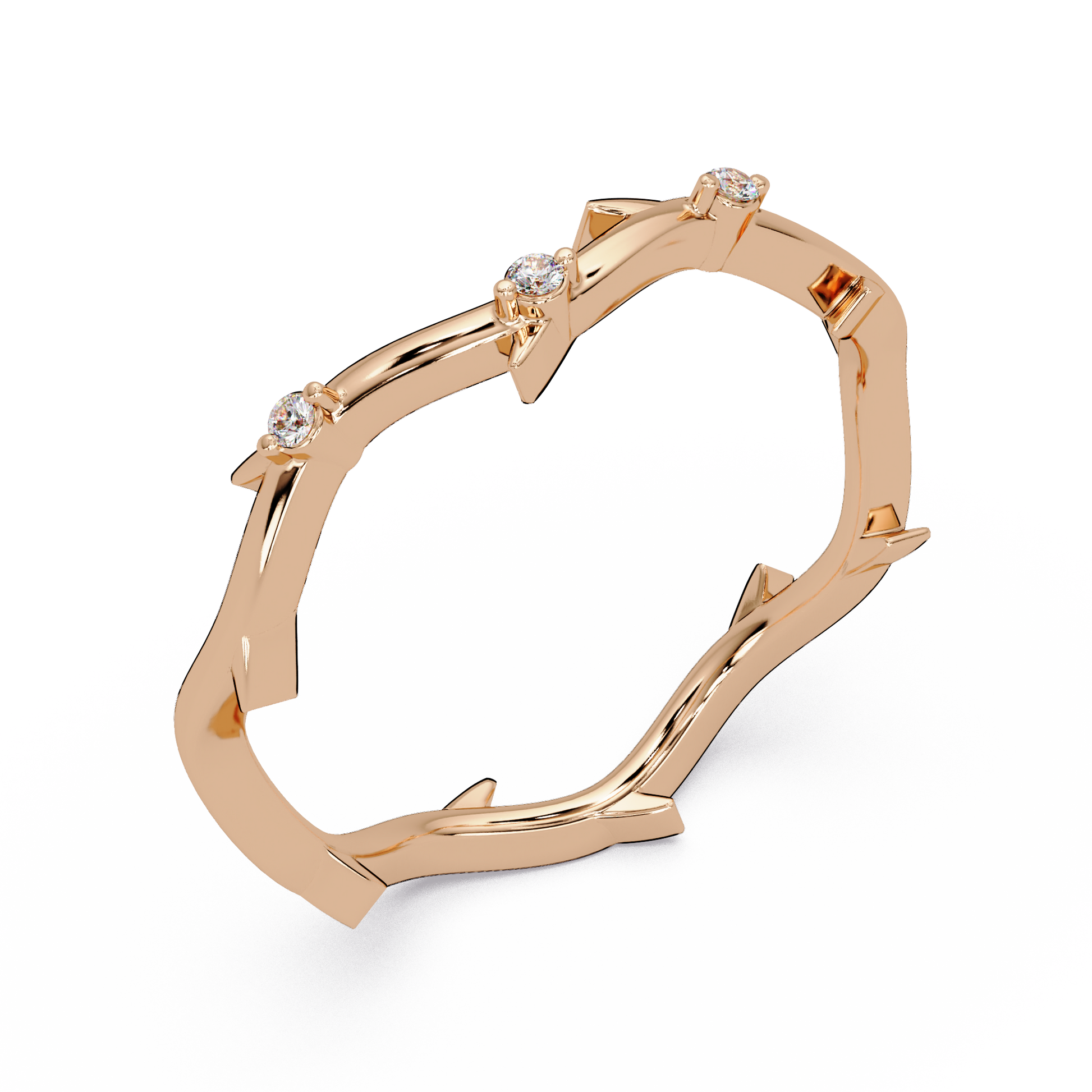 Round Lab Grown Diamond Twisted Vine Wedding Band Nature Inspired Curved Stackable Ring