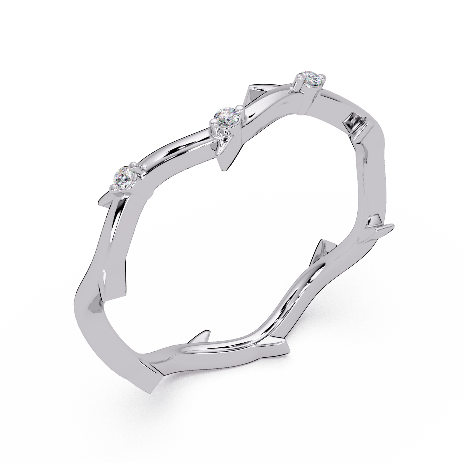 Round Lab Grown Diamond Twisted Vine Wedding Band Nature Inspired Curved Stackable Ring