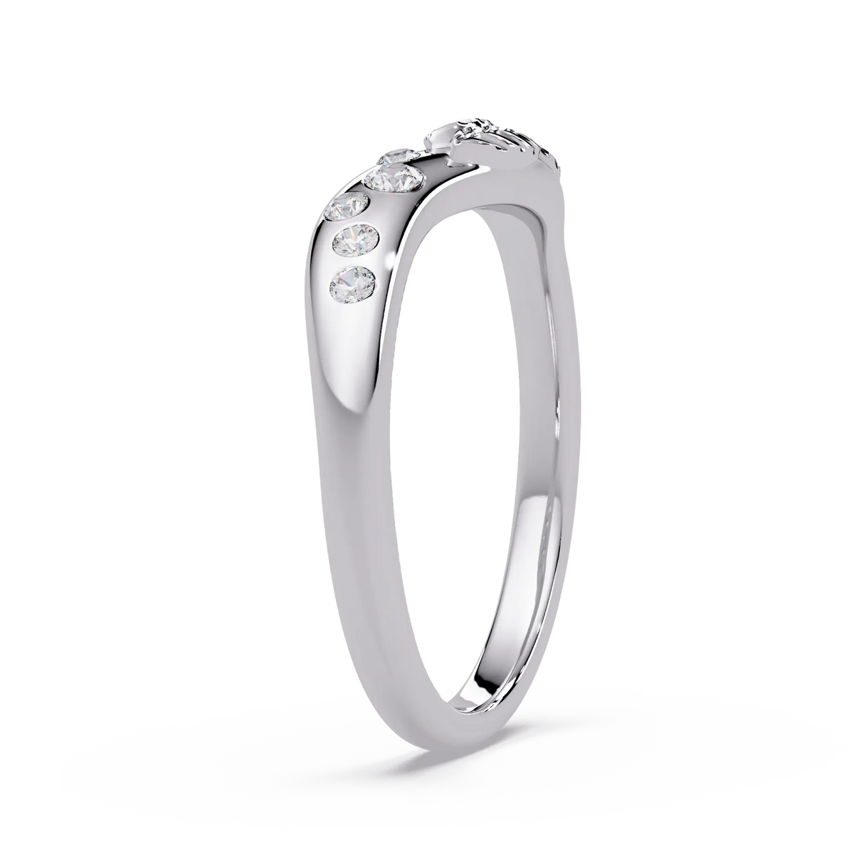 Round Lab Grown Diamond Nature Inspired Wedding Band & Leaf Accent Curved Anniversary Ring