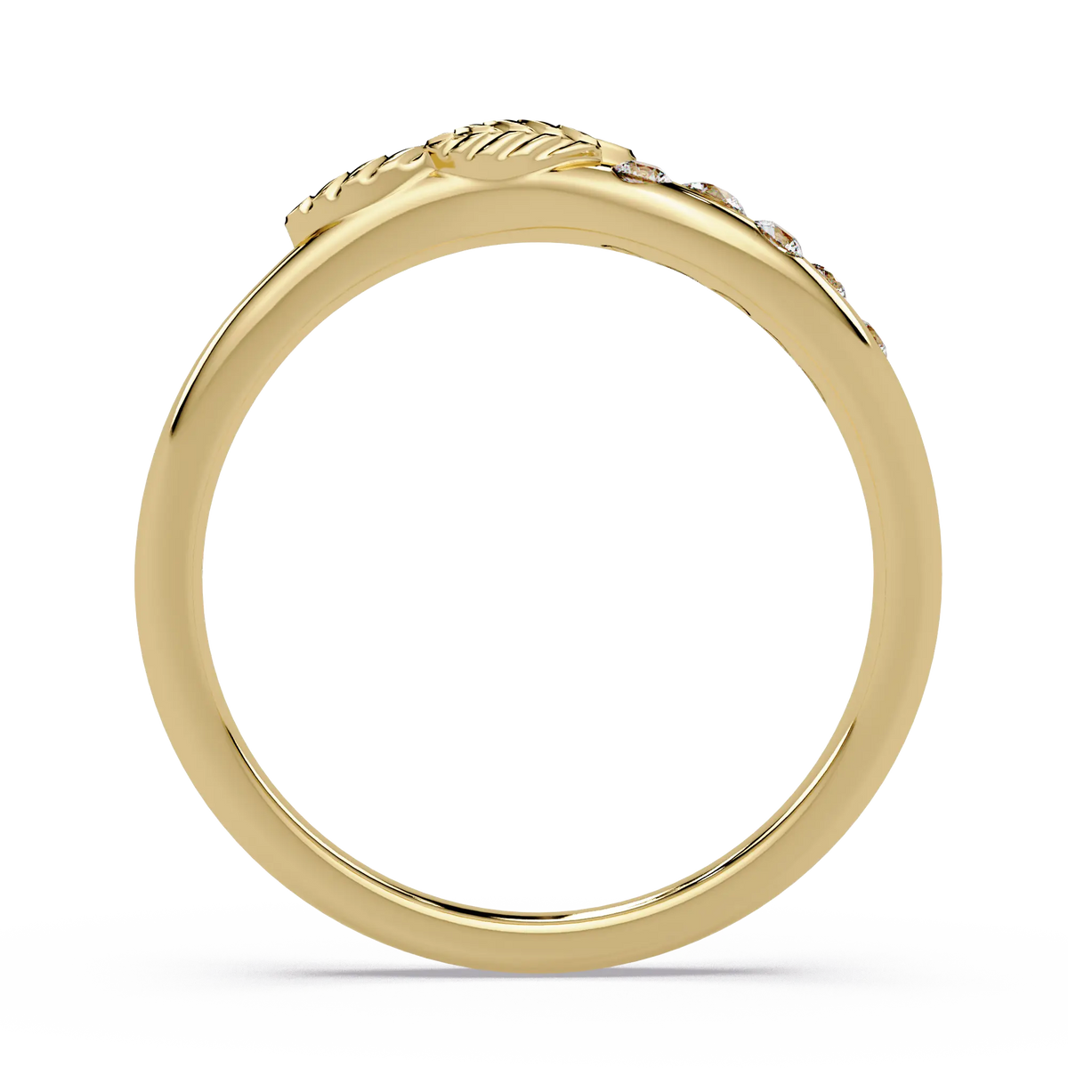 Round Lab Grown Diamond Nature Inspired Wedding Band & Leaf Accent Curved Anniversary Ring