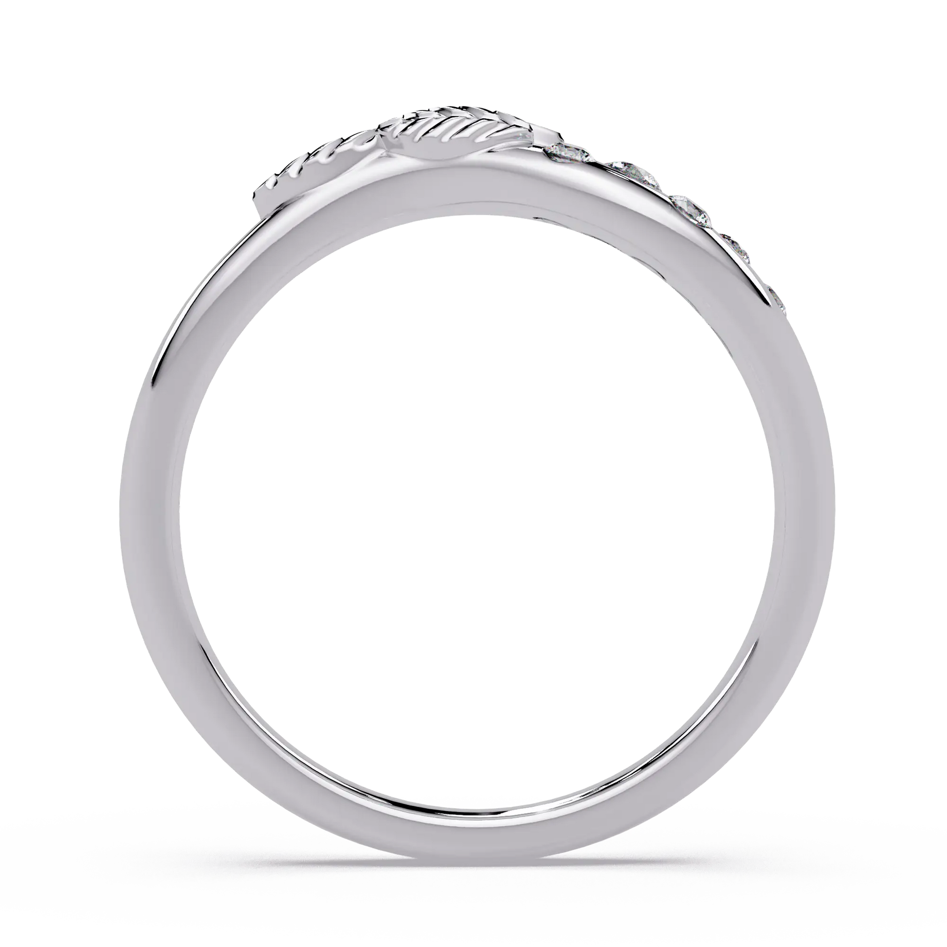 Round Lab Grown Diamond Nature Inspired Wedding Band & Leaf Accent Curved Anniversary Ring