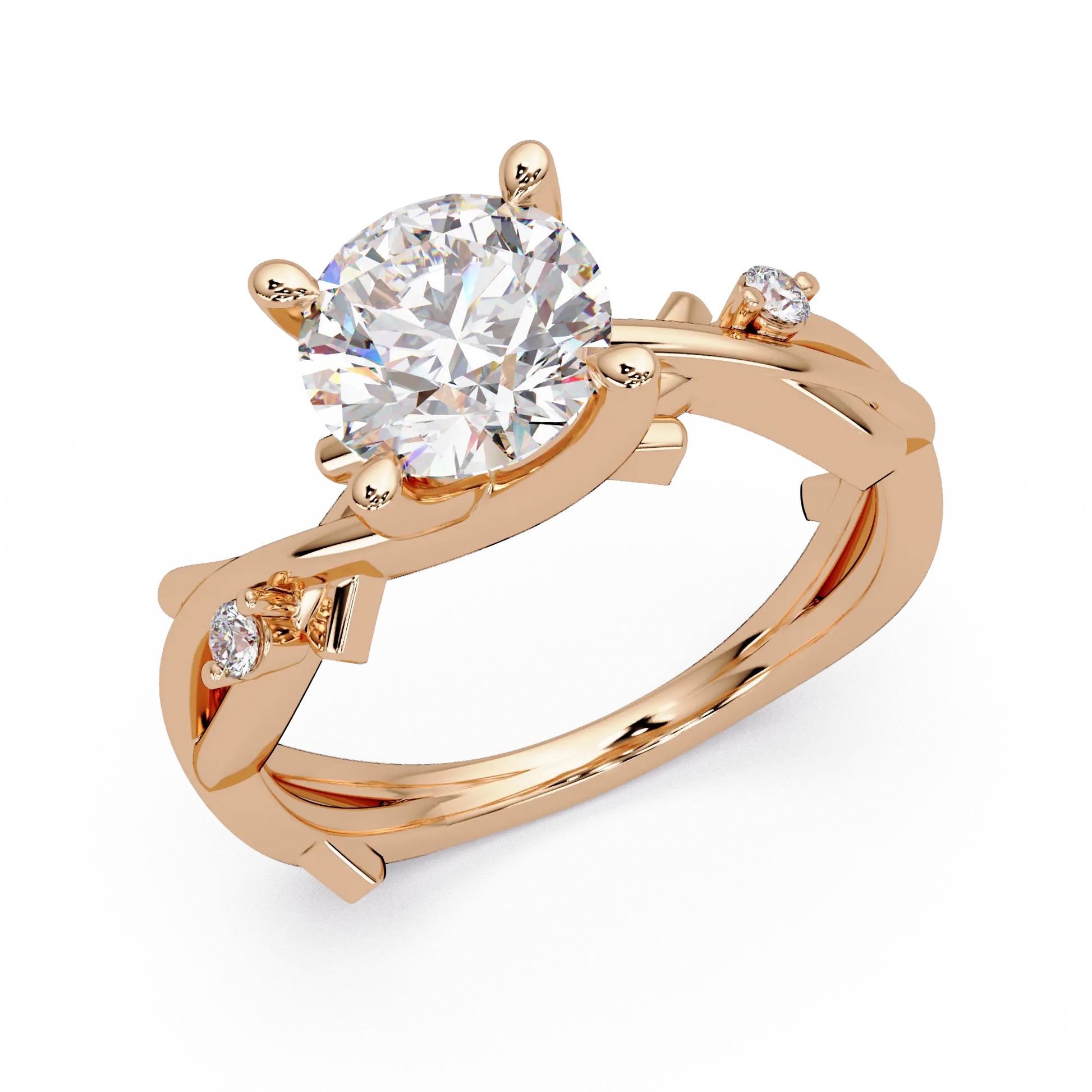 Round Lab Grown Diamond Twisted Engagement Ring with Accent Stones