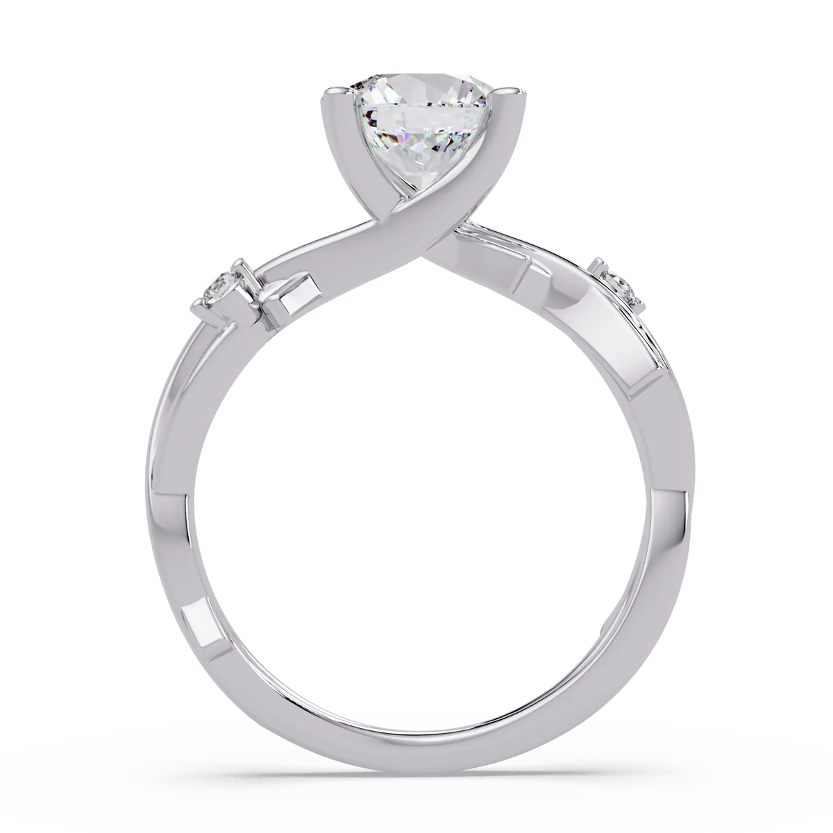 Round Lab Grown Diamond Twisted Engagement Ring with Accent Stones