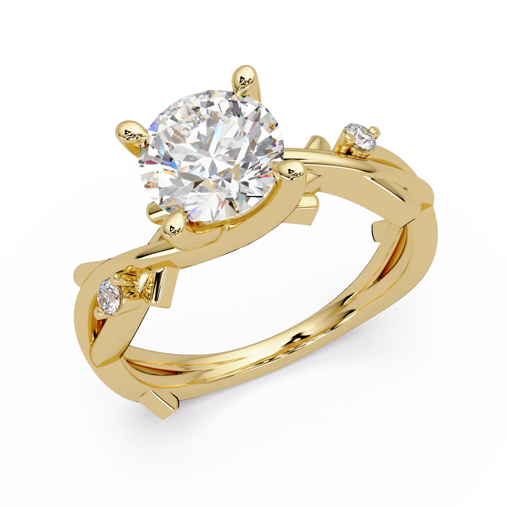 Round Lab Grown Diamond Twisted Engagement Ring with Accent Stones