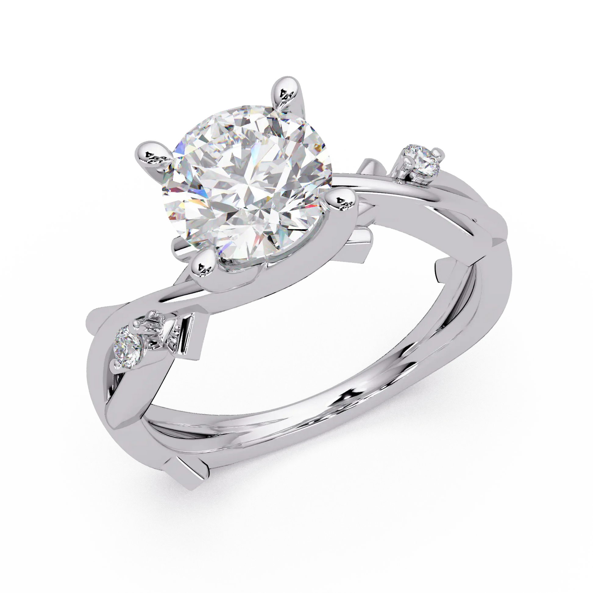 Round Lab Grown Diamond Twisted Engagement Ring with Accent Stones