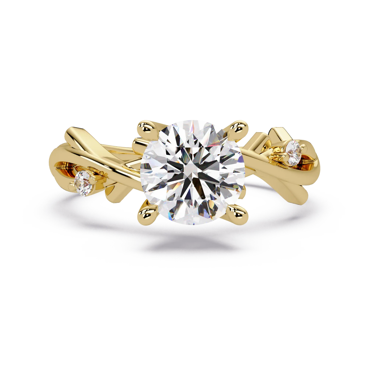 Round Lab Grown Diamond Twisted Engagement Ring with Accent Stones
