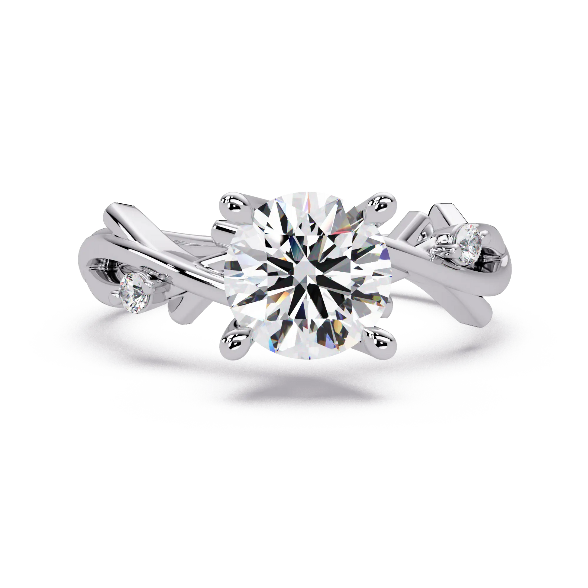 Round Lab Grown Diamond Twisted Engagement Ring with Accent Stones
