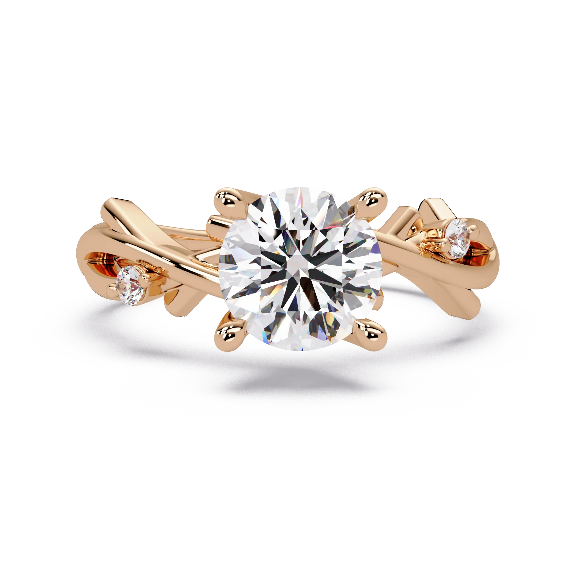 Round Lab Grown Diamond Twisted Engagement Ring with Accent Stones