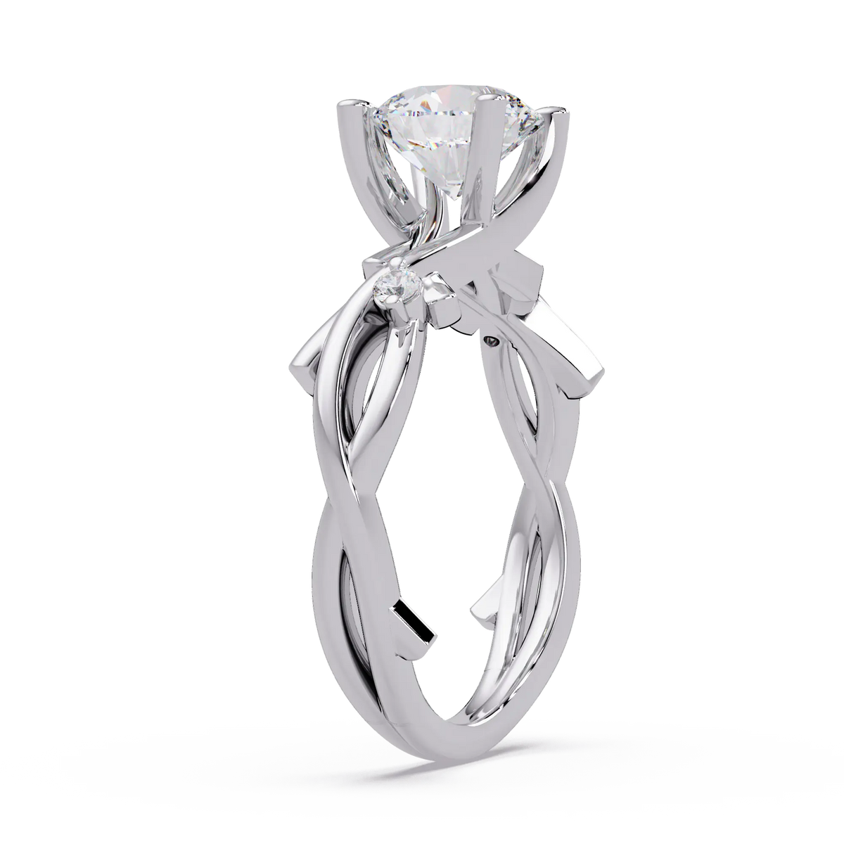 Round Lab Grown Diamond Twisted Engagement Ring with Accent Stones