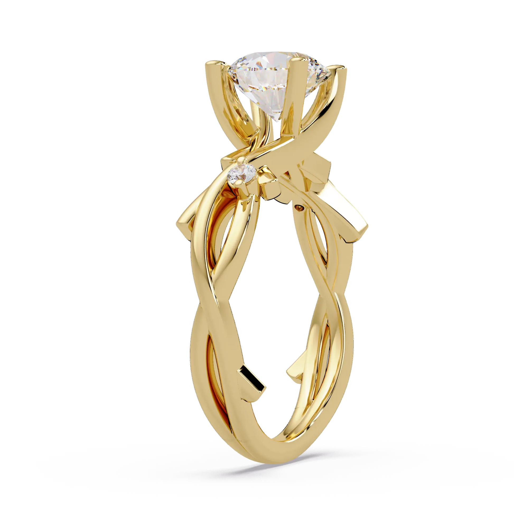 Round Lab Grown Diamond Twisted Engagement Ring with Accent Stones