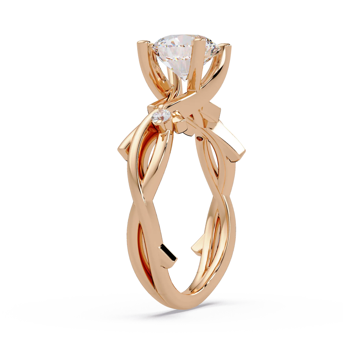 Round Lab Grown Diamond Twisted Engagement Ring with Accent Stones