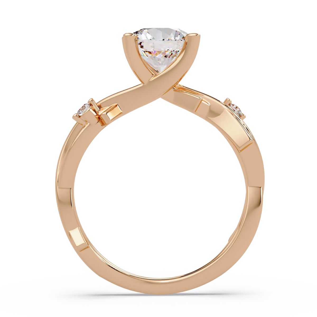 Round Lab Grown Diamond Twisted Engagement Ring with Accent Stones