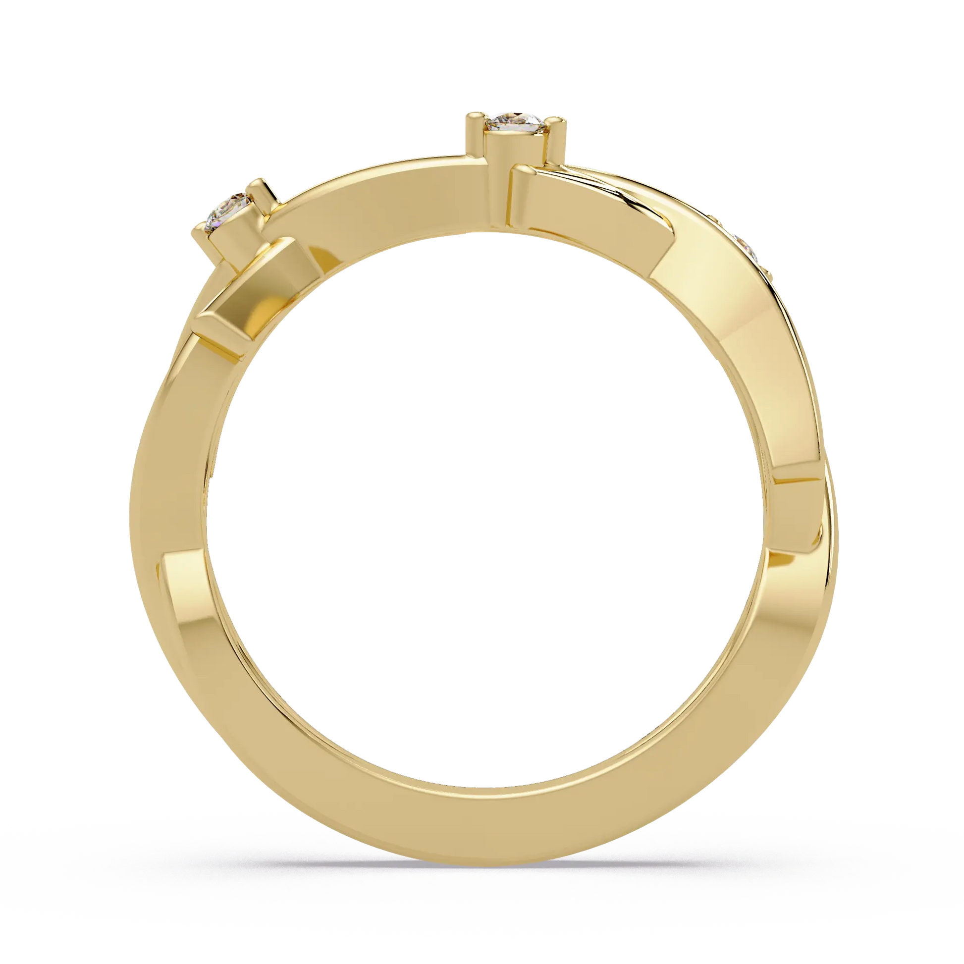 Round Lab Grown Diamond Twisted Vine Wedding Band & Nature Inspired Curved Stackable Ring