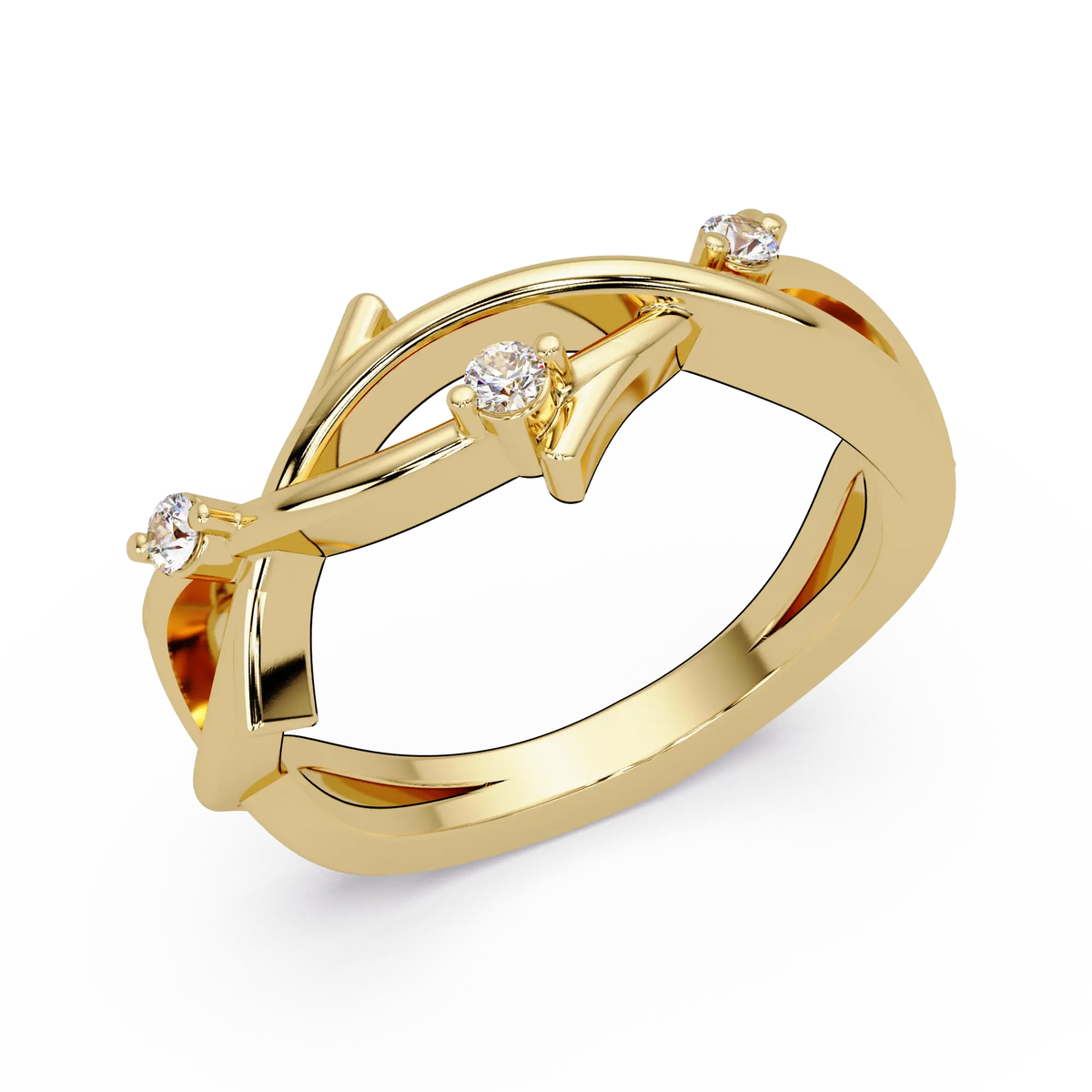 Round Lab Grown Diamond Twisted Vine Wedding Band & Nature Inspired Curved Stackable Ring