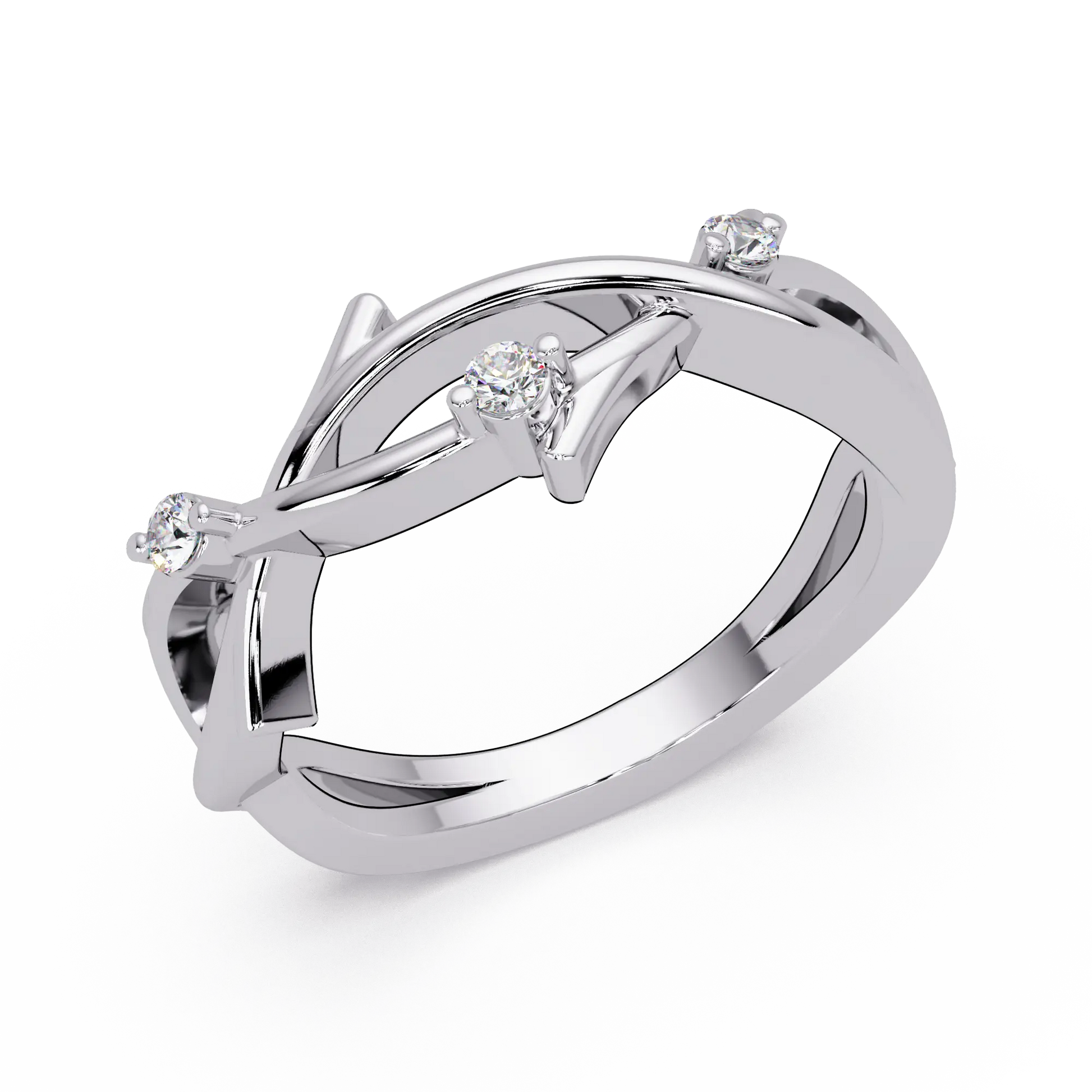 Round Lab Grown Diamond Twisted Vine Wedding Band & Nature Inspired Curved Stackable Ring