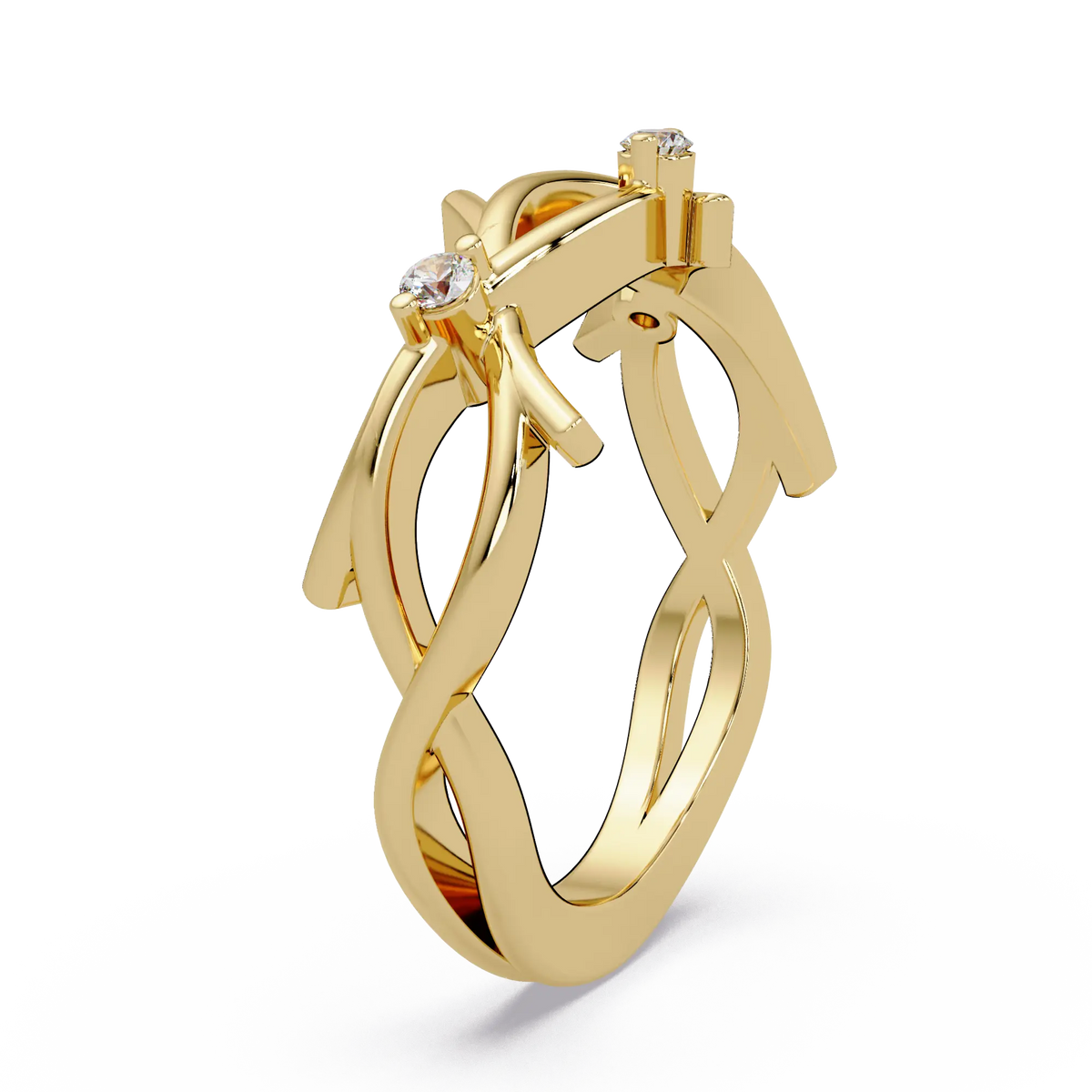 Round Lab Grown Diamond Twisted Vine Wedding Band & Nature Inspired Curved Stackable Ring