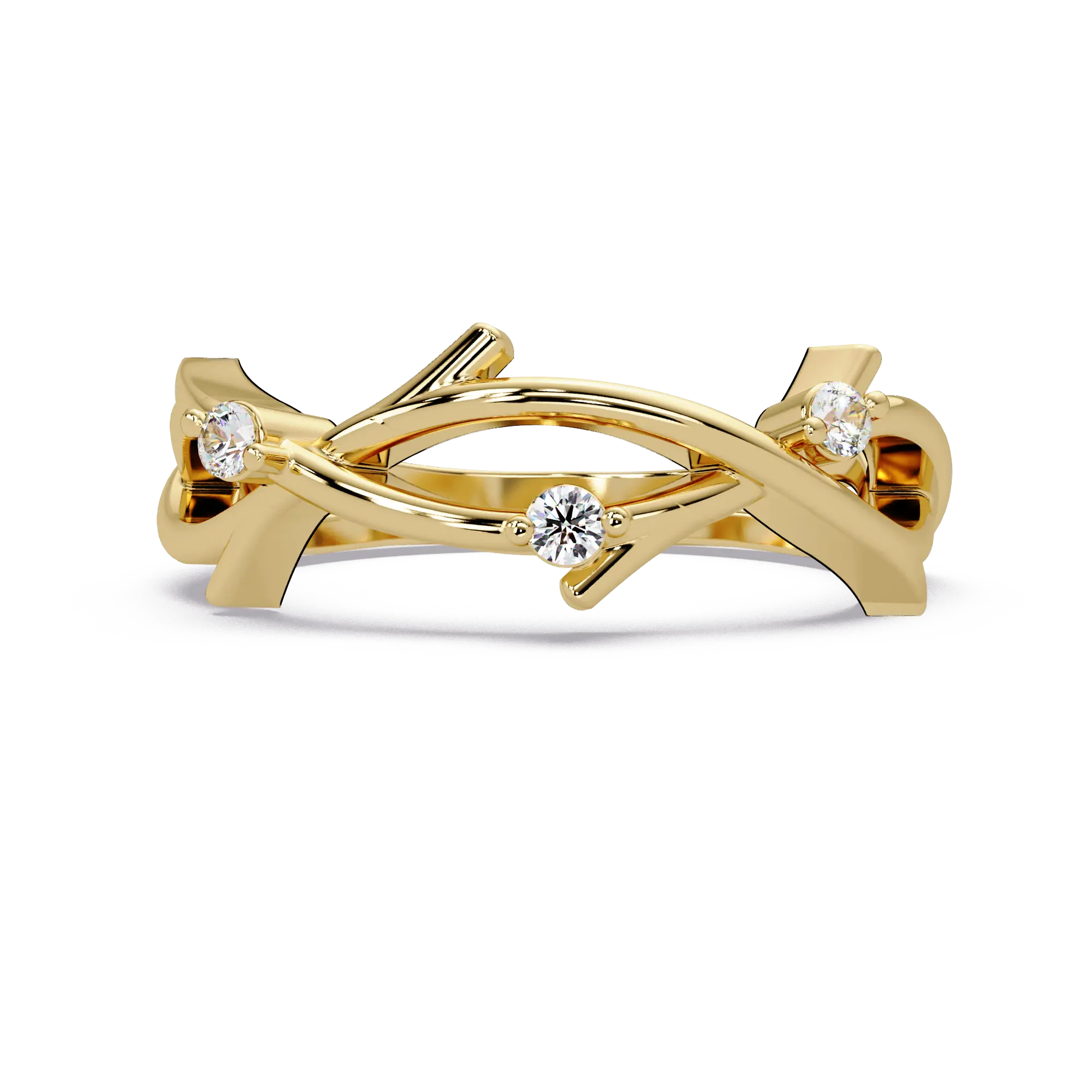 Round Lab Grown Diamond Twisted Vine Wedding Band & Nature Inspired Curved Stackable Ring