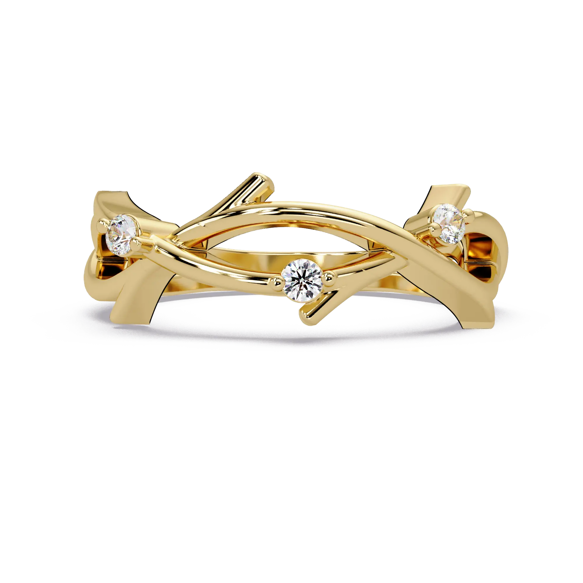 Round Lab Grown Diamond Twisted Vine Wedding Band & Nature Inspired Curved Stackable Ring