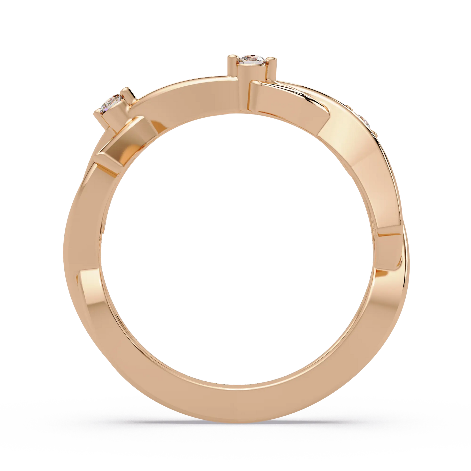 Round Lab Grown Diamond Twisted Vine Wedding Band & Nature Inspired Curved Stackable Ring