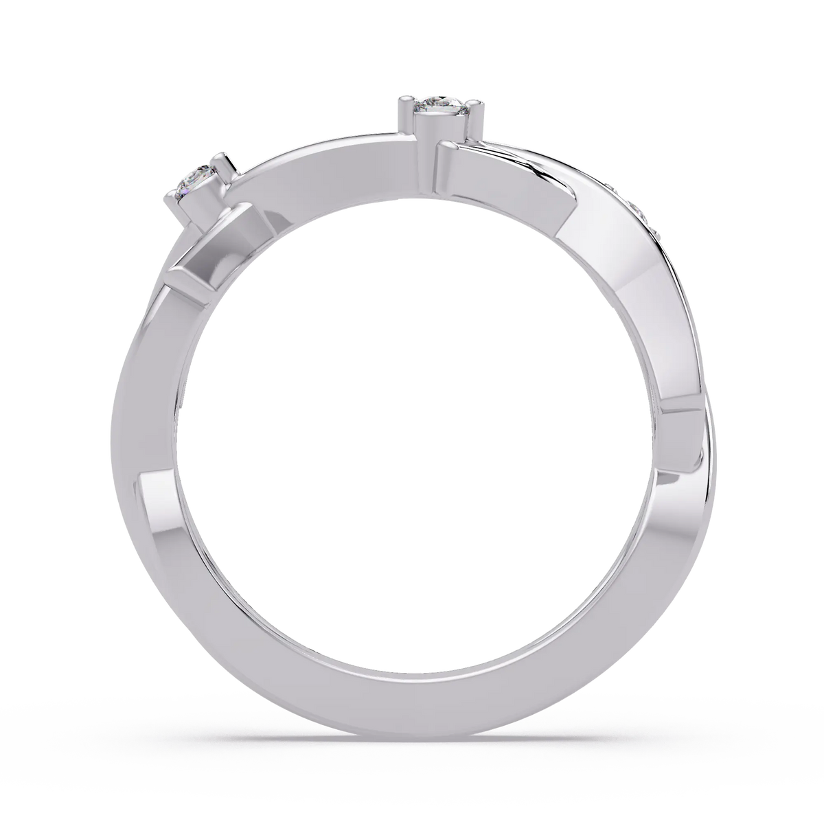 Round Lab Grown Diamond Twisted Vine Wedding Band & Nature Inspired Curved Stackable Ring