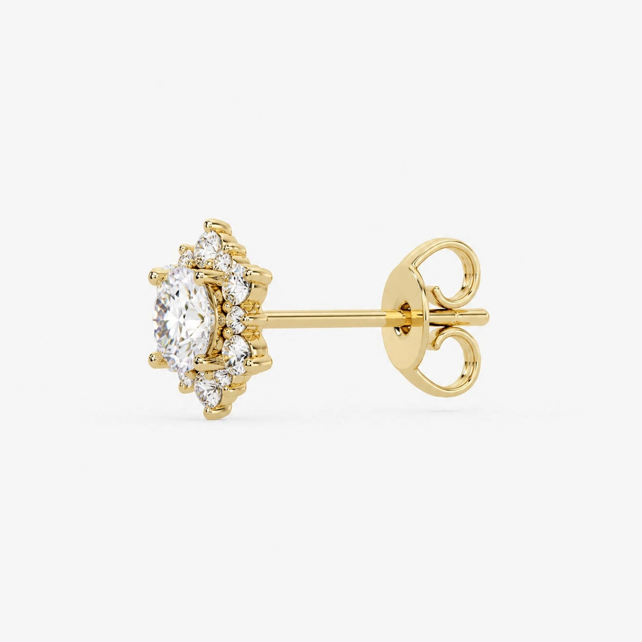 Round Moissanite Halo Stud Earrings – Floral Cluster Design, Sparkling Everyday Jewelry