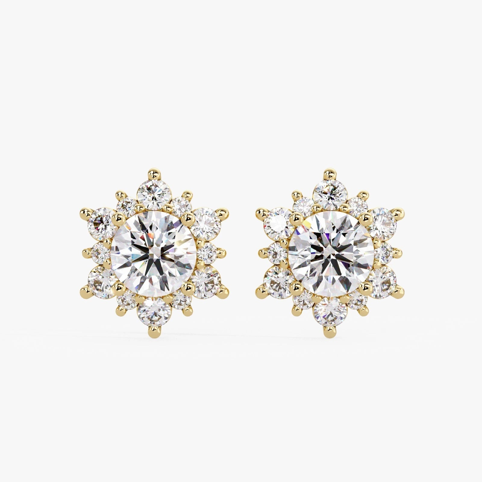 Round Moissanite Halo Stud Earrings – Floral Cluster Design, Sparkling Everyday Jewelry