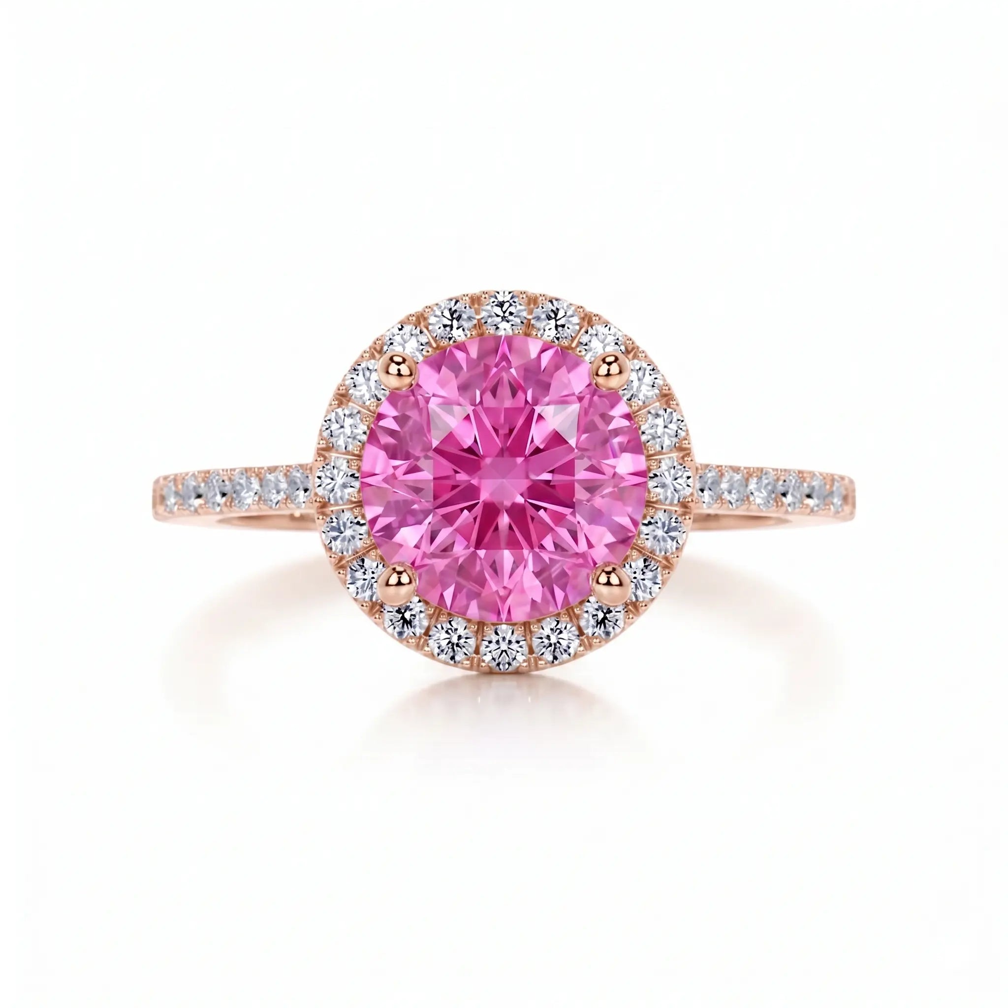 Round Pink Sapphire Halo Engagement Ring with Diamond Accents