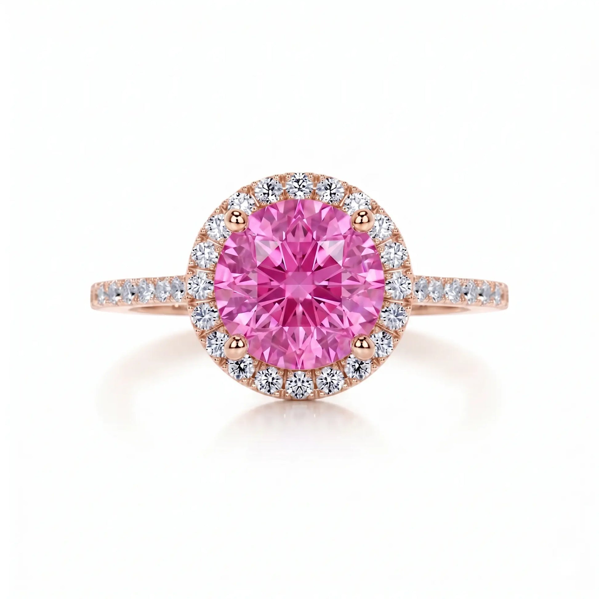 Round Pink Sapphire Halo Engagement Ring with Diamond Accents