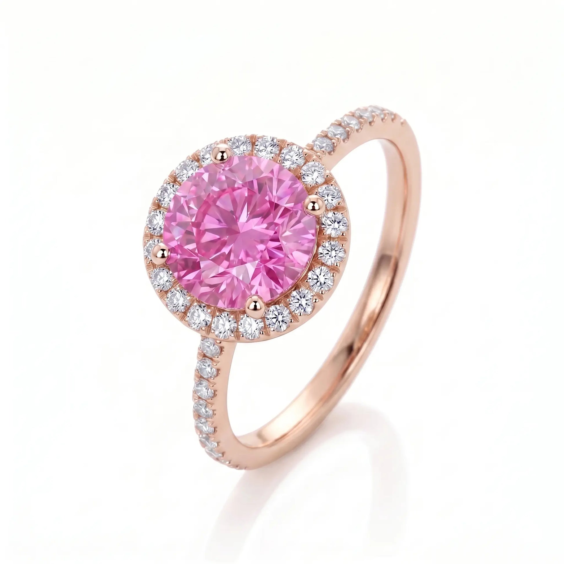 Round Pink Sapphire Halo Engagement Ring with Diamond Accents