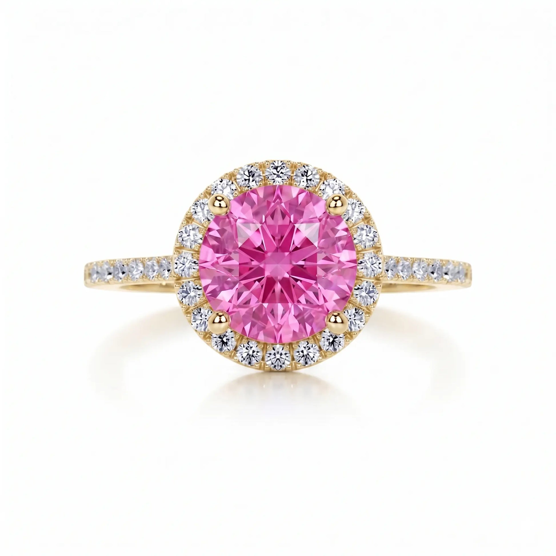 Round Pink Sapphire Halo Engagement Ring with Diamond Accents