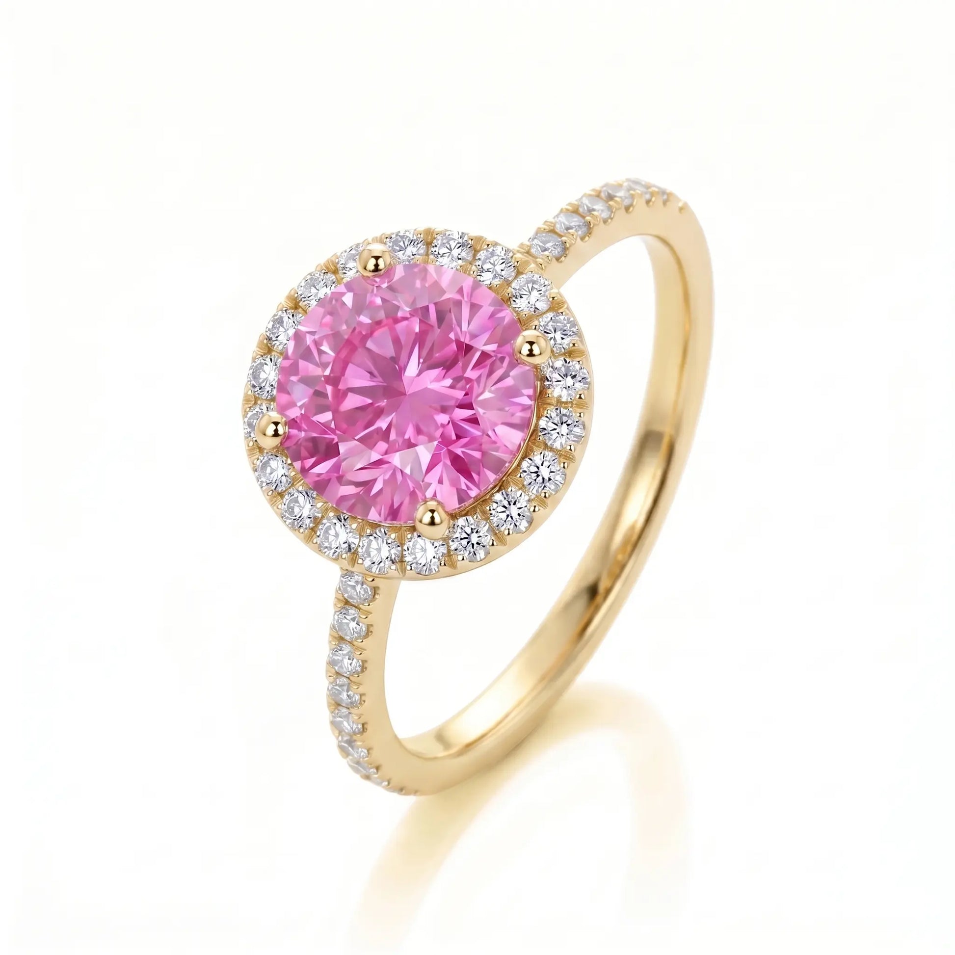 Round Pink Sapphire Halo Engagement Ring with Diamond Accents
